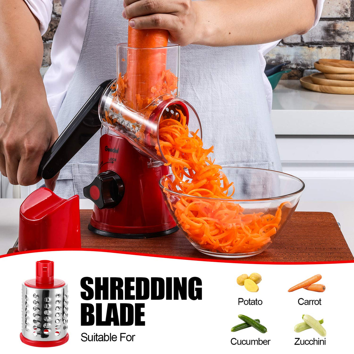 Geedel Rotary Cheese Grater Hand Crank Cheese Shredder - Geedel Official Imagery - 5