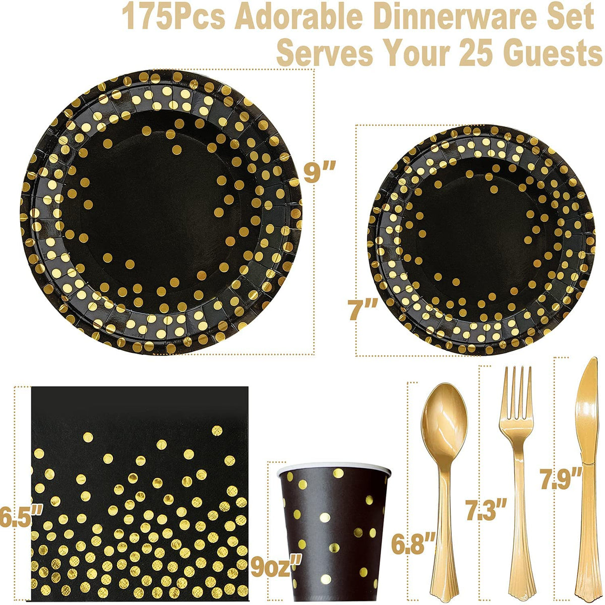 AIRE Black Gold Paper Plates Set 175PCS Disposable - AIRE Official Imagery - 3