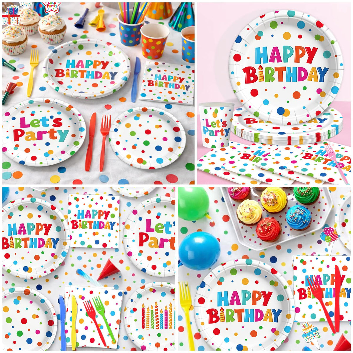 195 Pcs Birthday Party Supplies Happy Birthday Party Dots - Kinovo Official Imagery - 7