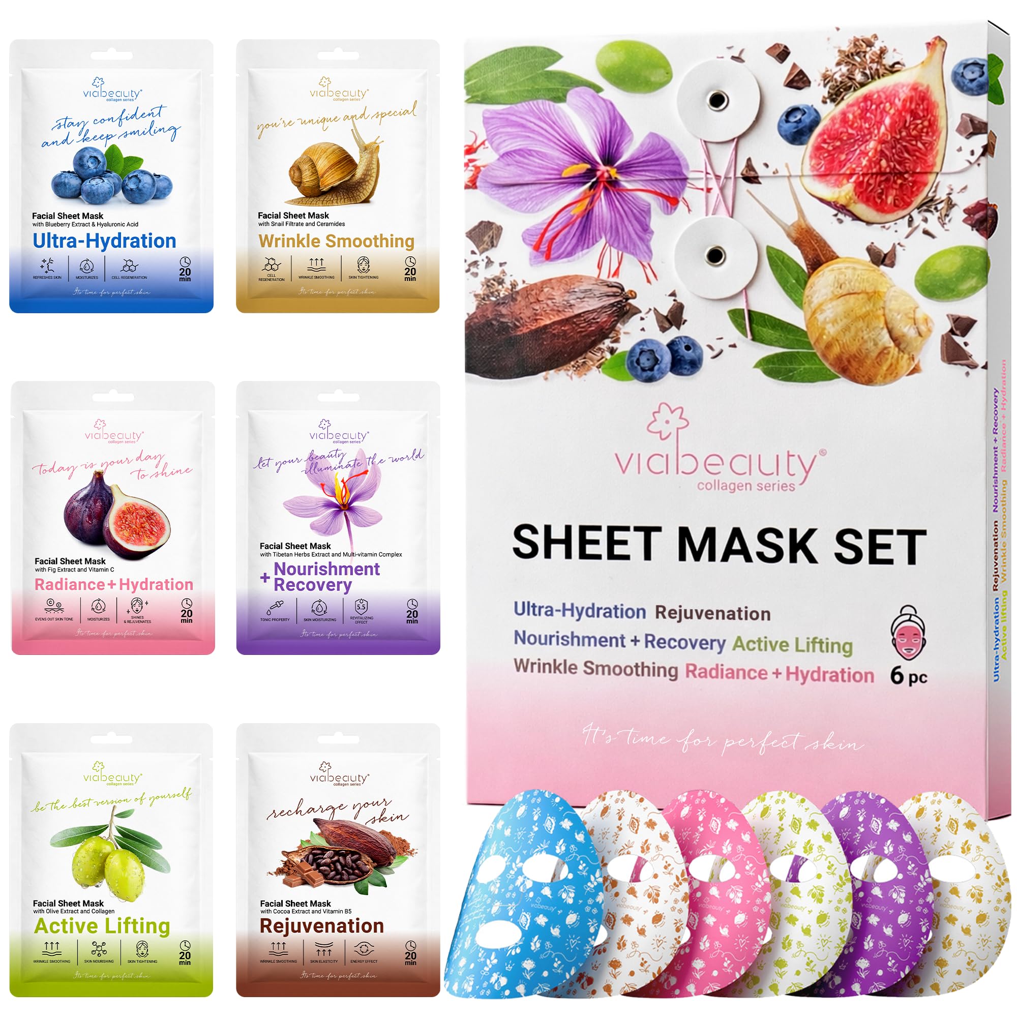 VIABEAUTY 24 Pack of Collagen Face Mask with Ceramides - VIABEAUTY