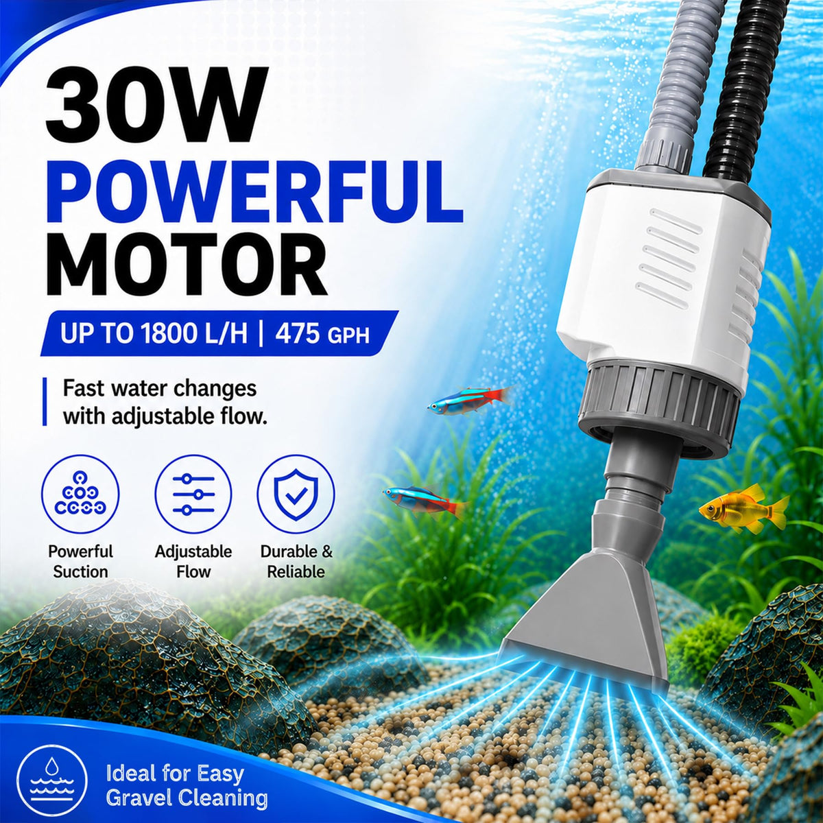 Electric Aquarium Gravel Cleaner 30W Fish Tank Vacuum - Vehipa Official Imagery - 6