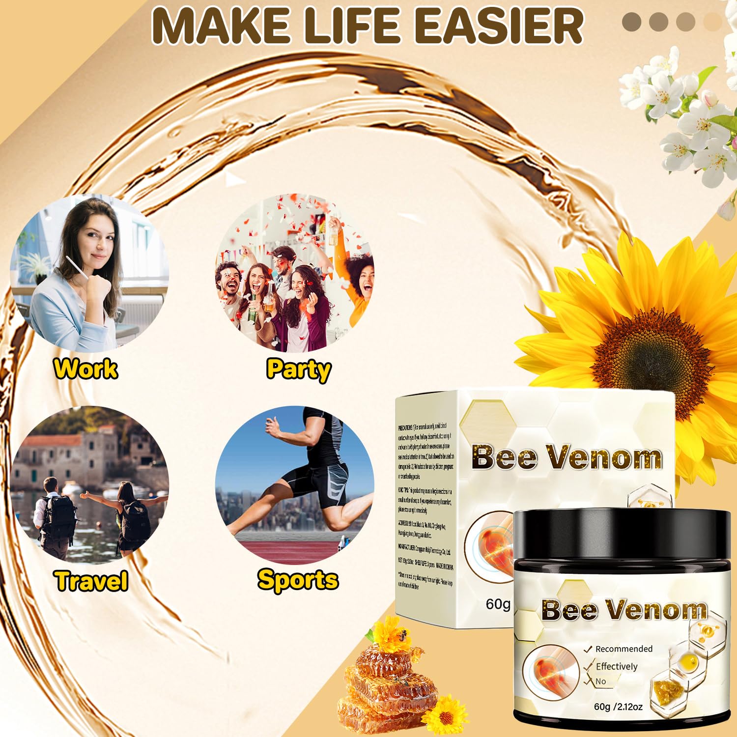 KEBEGE 2-piece bee venom skin moisturizer cream for back, neck, hands, and feet application, natural anti-aging skincare treatment