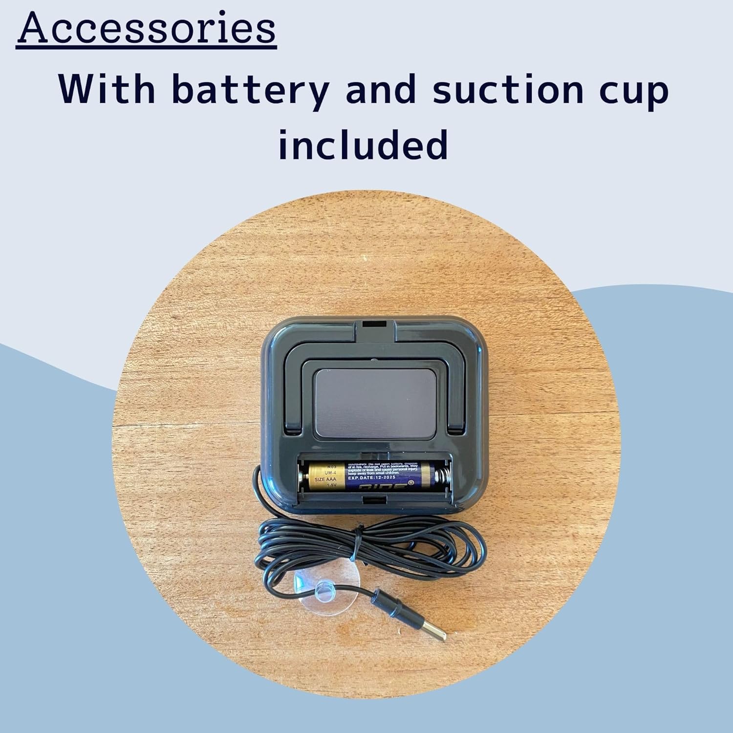 HATUSOKU digital thermometer with external sensor, magnet, suction cup, and water temperature measurement feature.