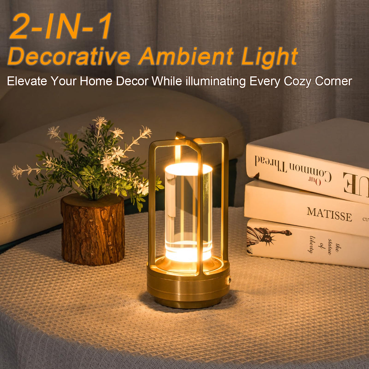 Cordless Table Lamp Rechargeable Small Crystal Lamp Gold - UMLAEN Official Imagery - 7