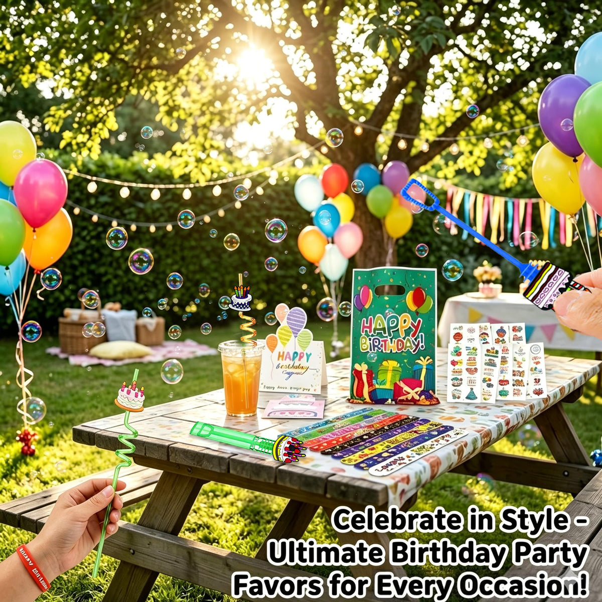 220PCS Birthday Party Favors with Gift Bags Wands Straws - Fybnqlira Official Imagery - 6
