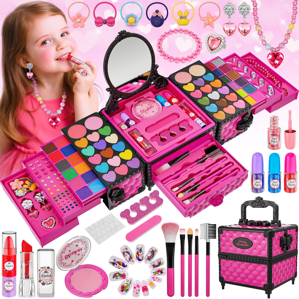 99 Pcs Kids Makeup Kit for Girls Princess Toys Real Washable - Kuovei Official Imagery - 8