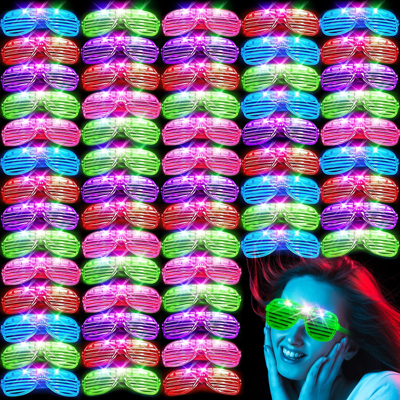 64Pack LED Glasses 5 Colors Light Up Glasses,Glow In The Dark - Product Imagery