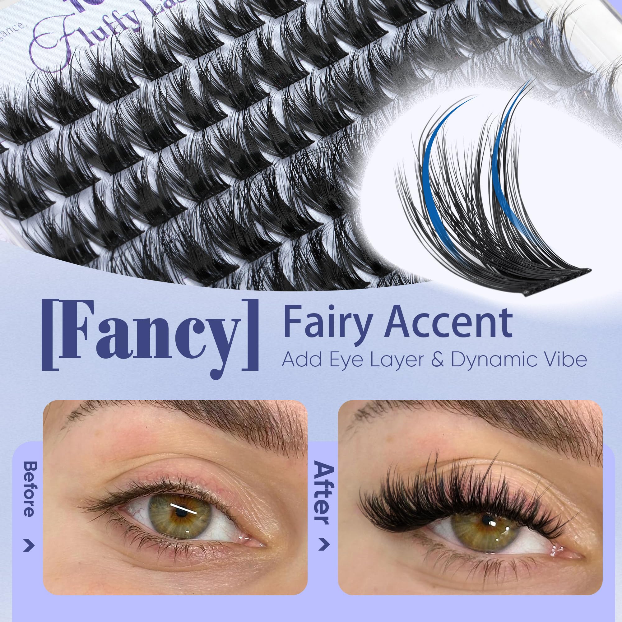 TOOCHUNAG Fluffy Wispy Lash Clusters D Curl false eyelashes in mixed 10-16mm lengths, natural-looking eye enhancement.