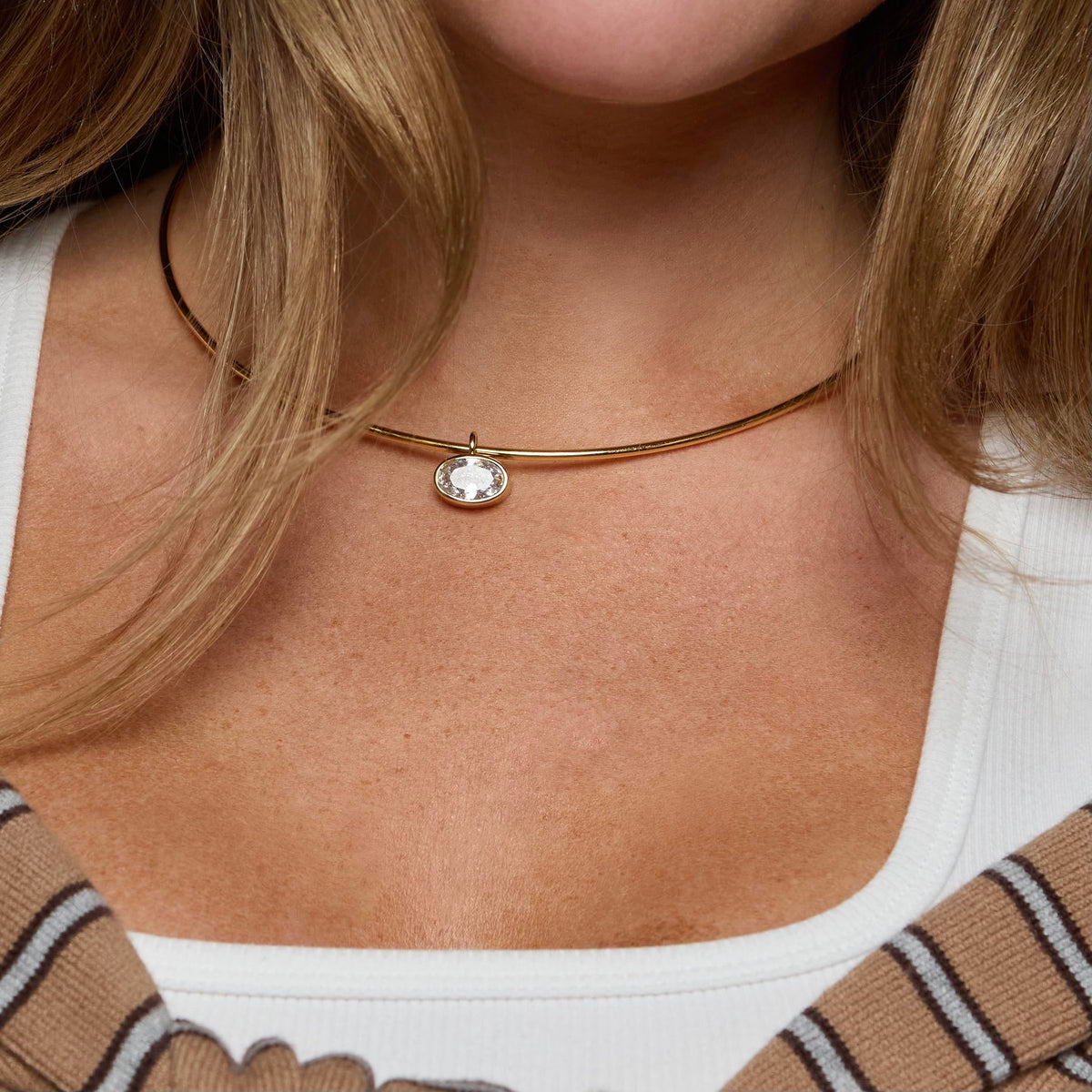 18k Gold Oval Bezel Collar Charm Necklace and Charms - House Of Hunter Official Imagery - 4