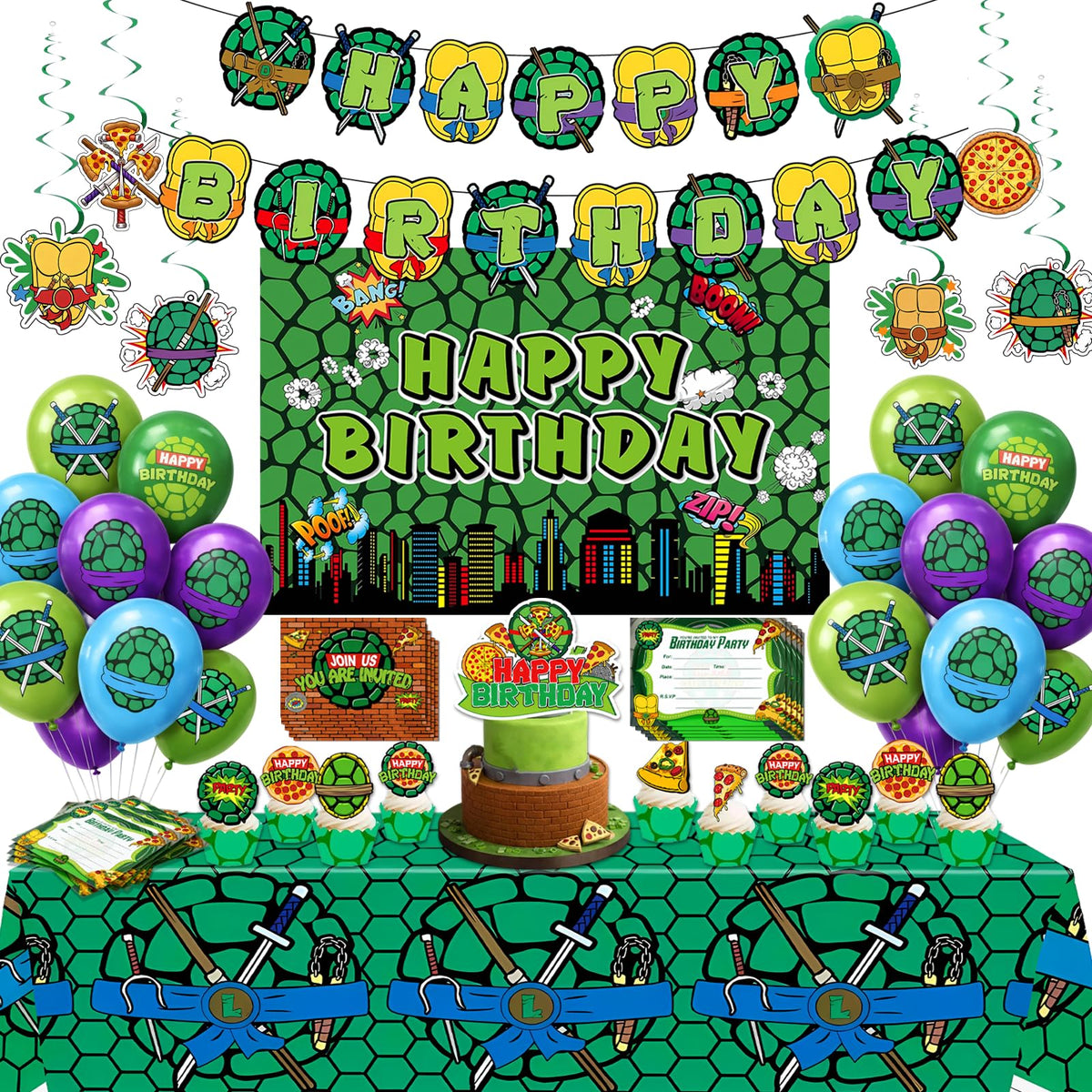 Turtle Theme Birthday Party Decorations Set - Premium Selection Official Imagery - 1