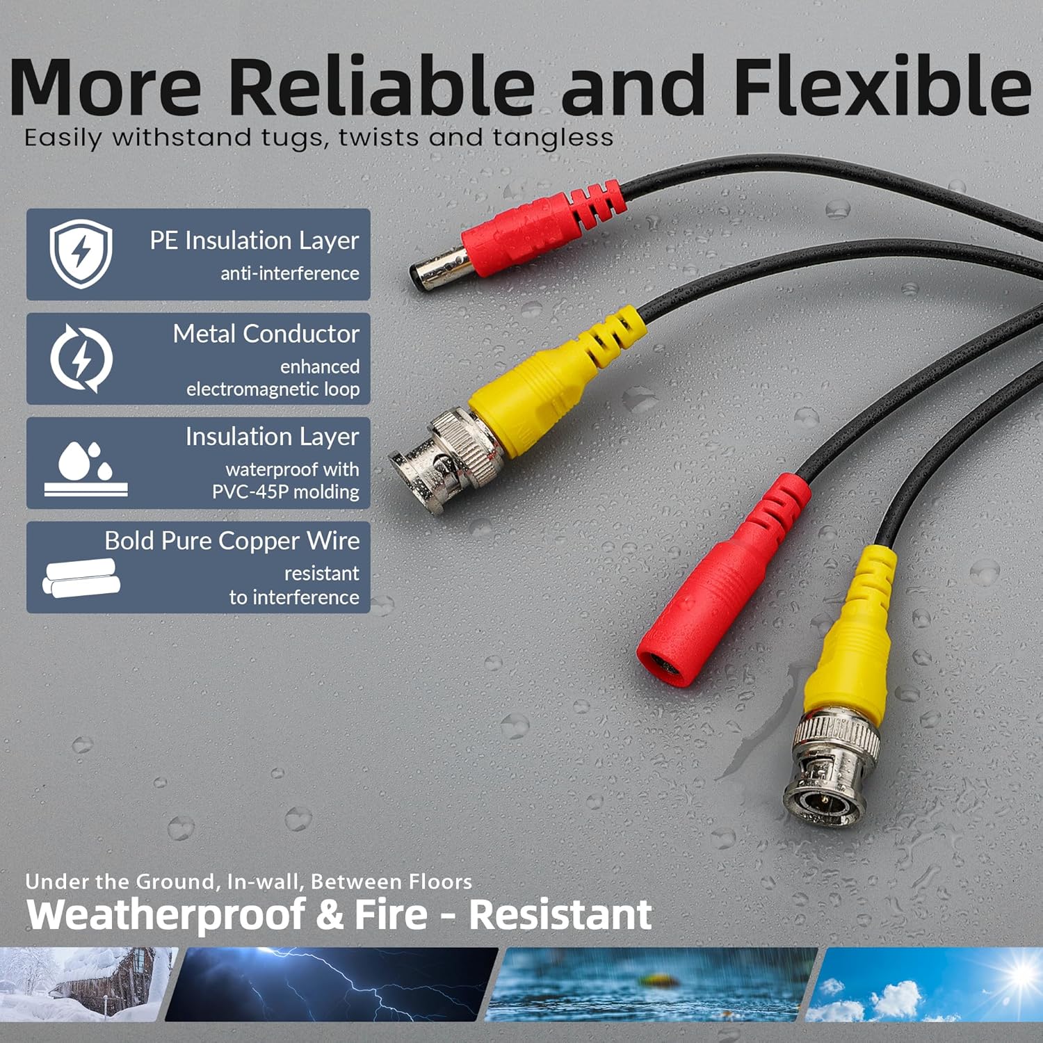 ABLEGRID 4-pack 100ft BNC video power cable for CCTV security cameras, black coaxial cable with connectors, flexible and durable.
