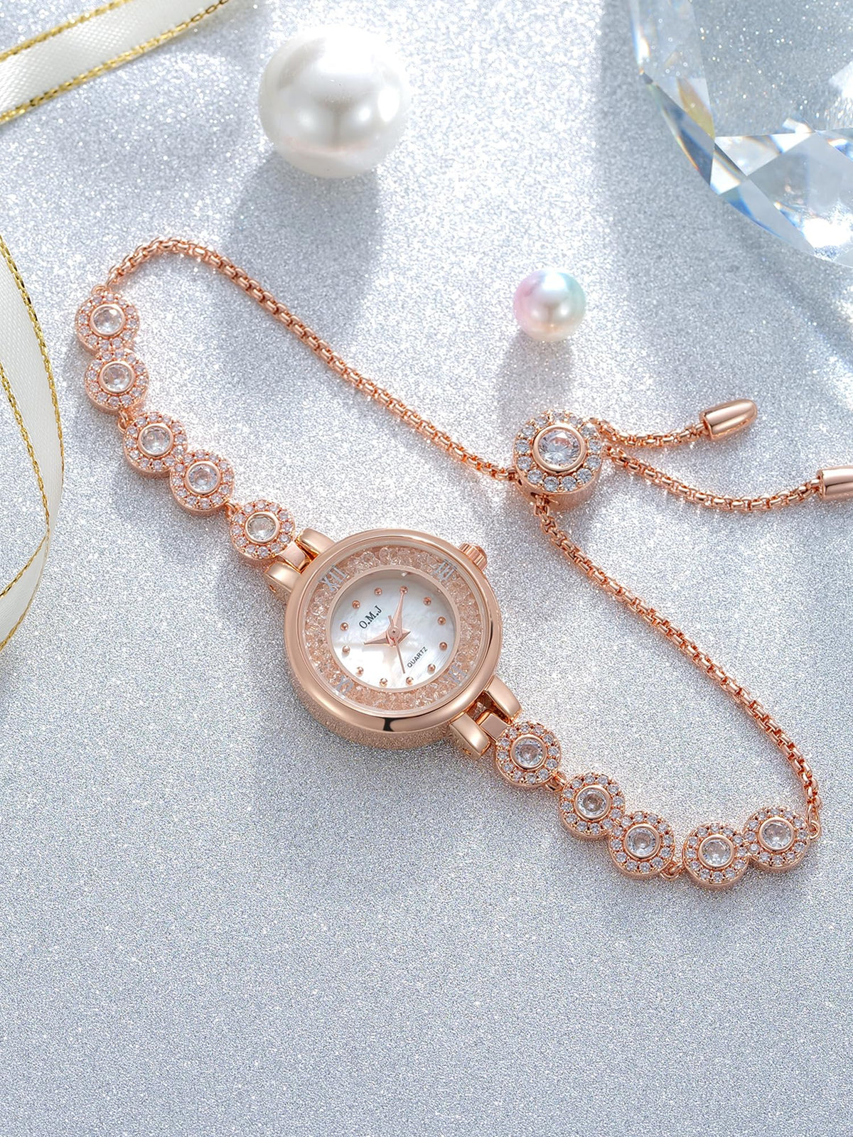 O M J Womens Watch Rose Gold Mother of Pearl Dial Birthstone - O.M.J Official Imagery - 5