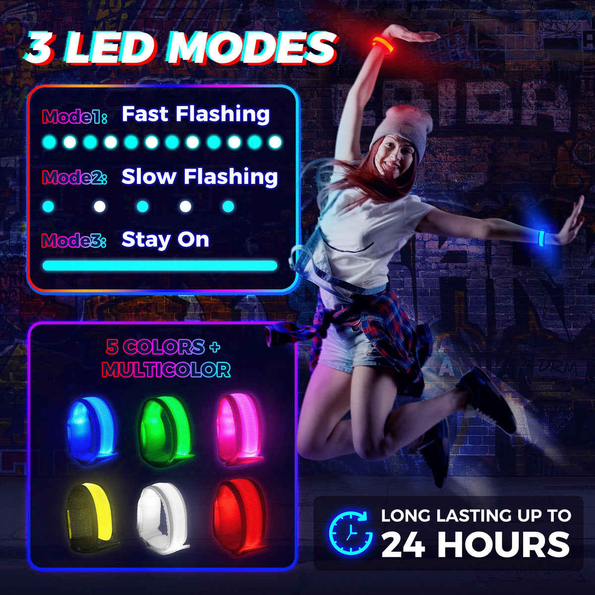 FANL 8 Pack LED Glow Bracelets 8 Colors Light Up Party - FANL Official Imagery - 4