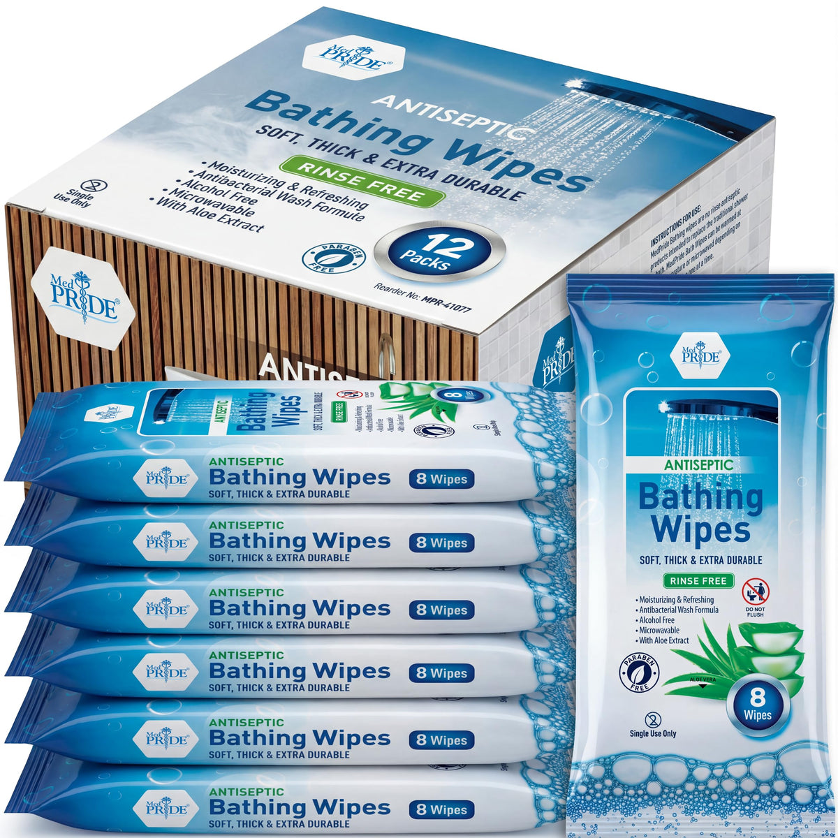 MED PRIDE Waterless Rinse Free Bath Wipes for Adults Aloe - MED PRIDE Official Imagery - 2
