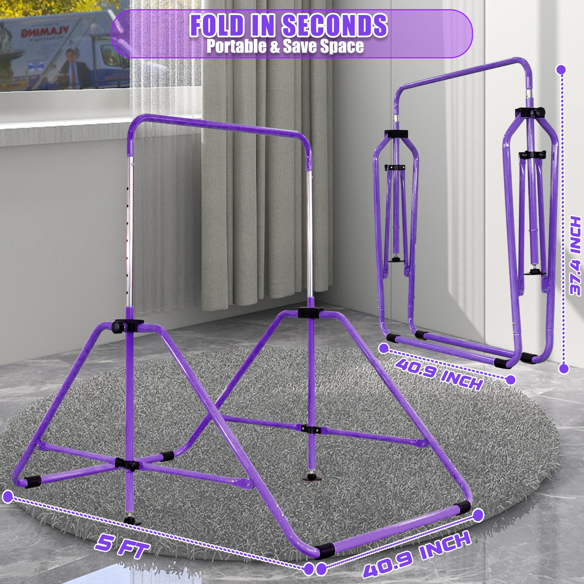Foldable Gymnastic Bar Adjustable Kip Bar for Kis Ages 3 12 - MARFULA Official Imagery - 7