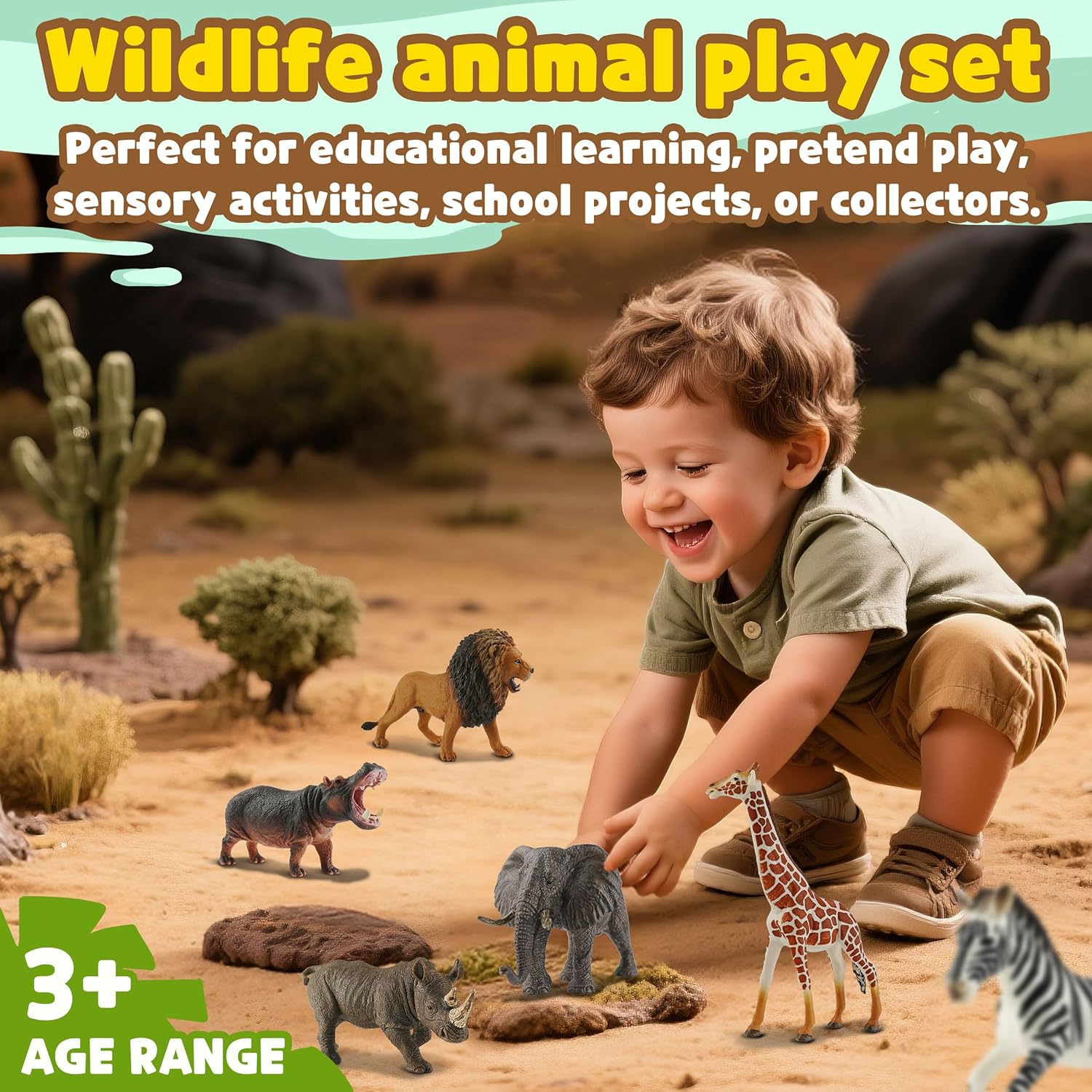 Set of six Zippytots safari animal figures for kids, featuring realistic plastic jungle animals including lions, elephants, and giraffes.