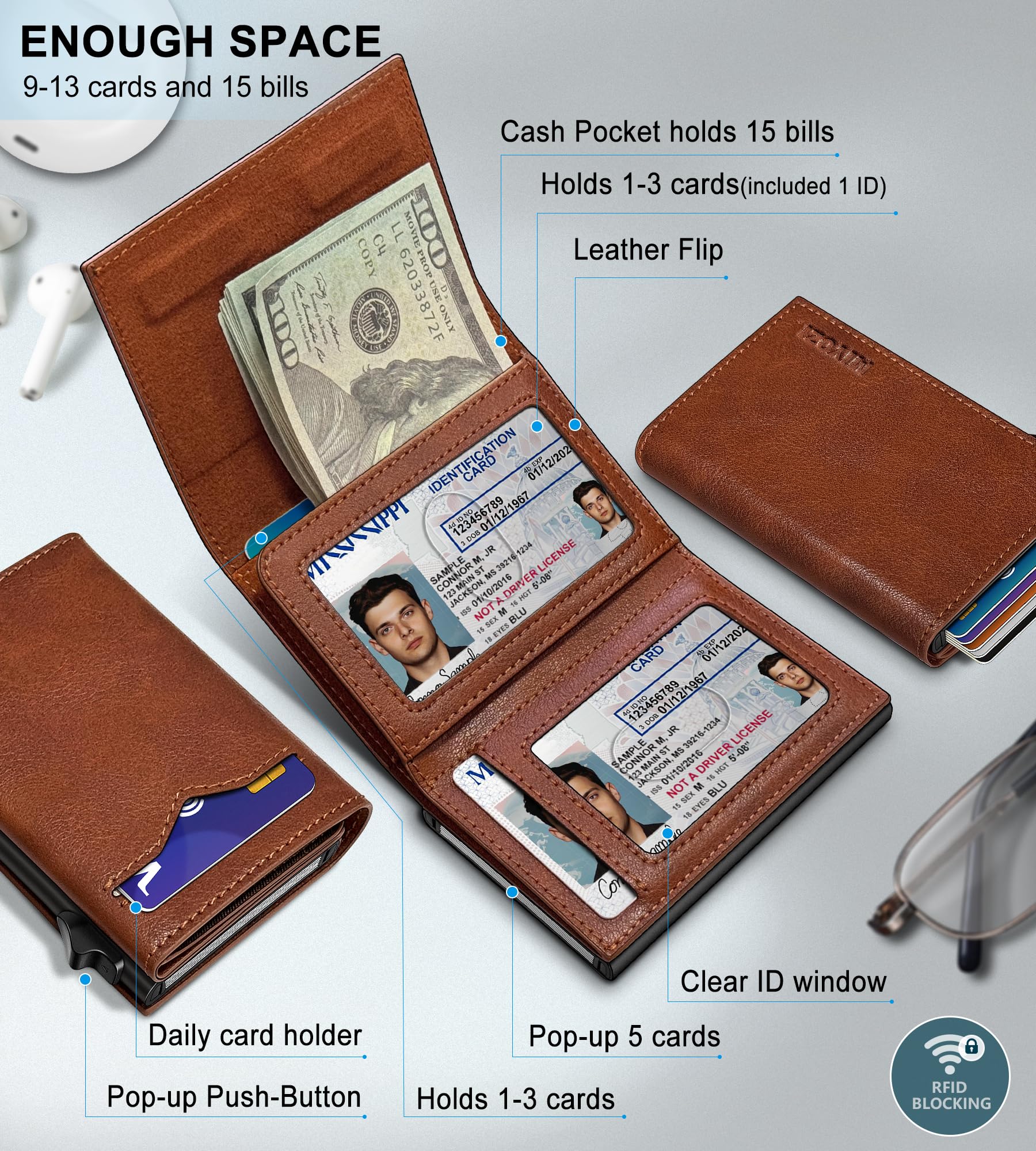 Miyozi Pop-Up Metal Wallet – RFID Blocking Trifold