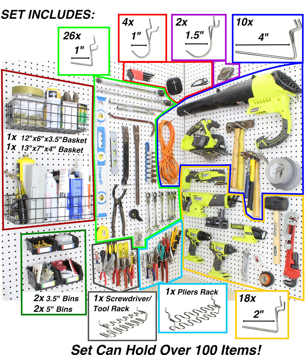 Peg Board Hooks for Hanging Tools with Bins and Baskets Tool - Right Arrange Official Imagery - 5