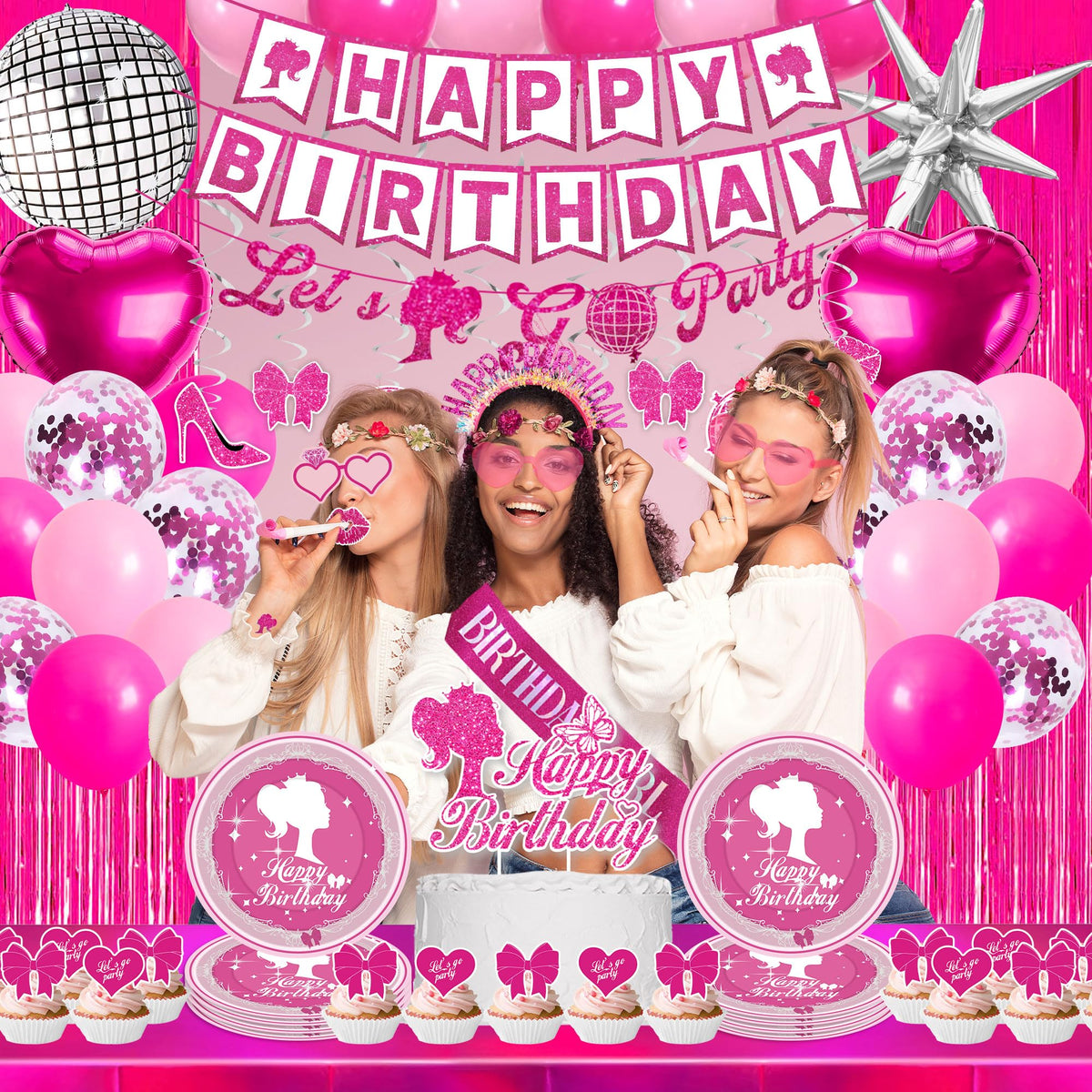 99 Piece Hot Pink Birthday Party Decorations for Women - JOLJUMP Official Imagery - 7