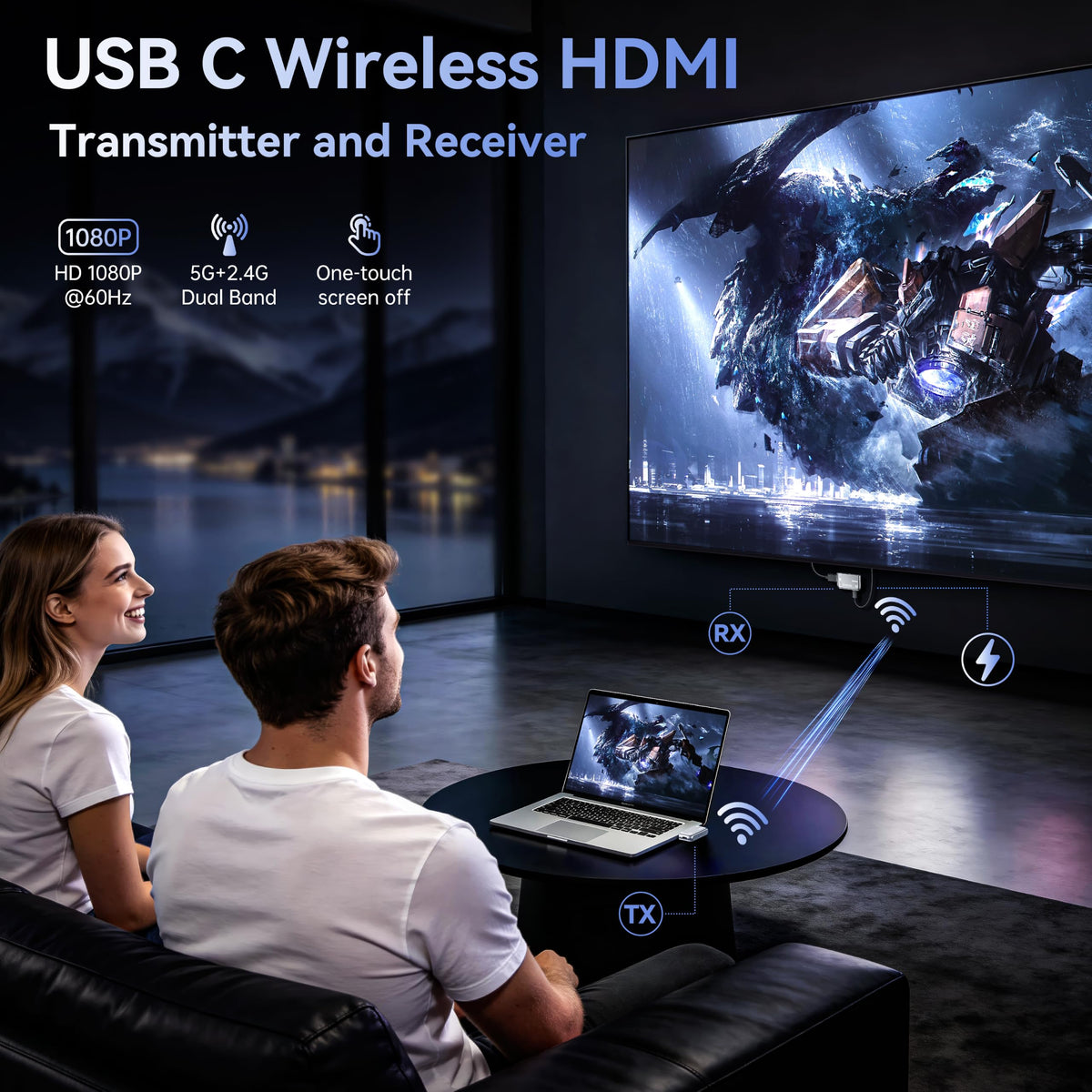 Wireless HDMI Transmitter and Receiver USB C 165FT 50M Plug - biaze Official Imagery - 3