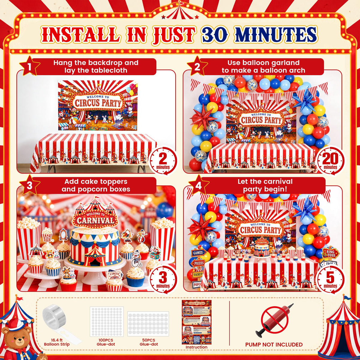 LovesTown 268PCS Carnival Theme Party Decorations with 114 - LovesTown Official Imagery - 7
