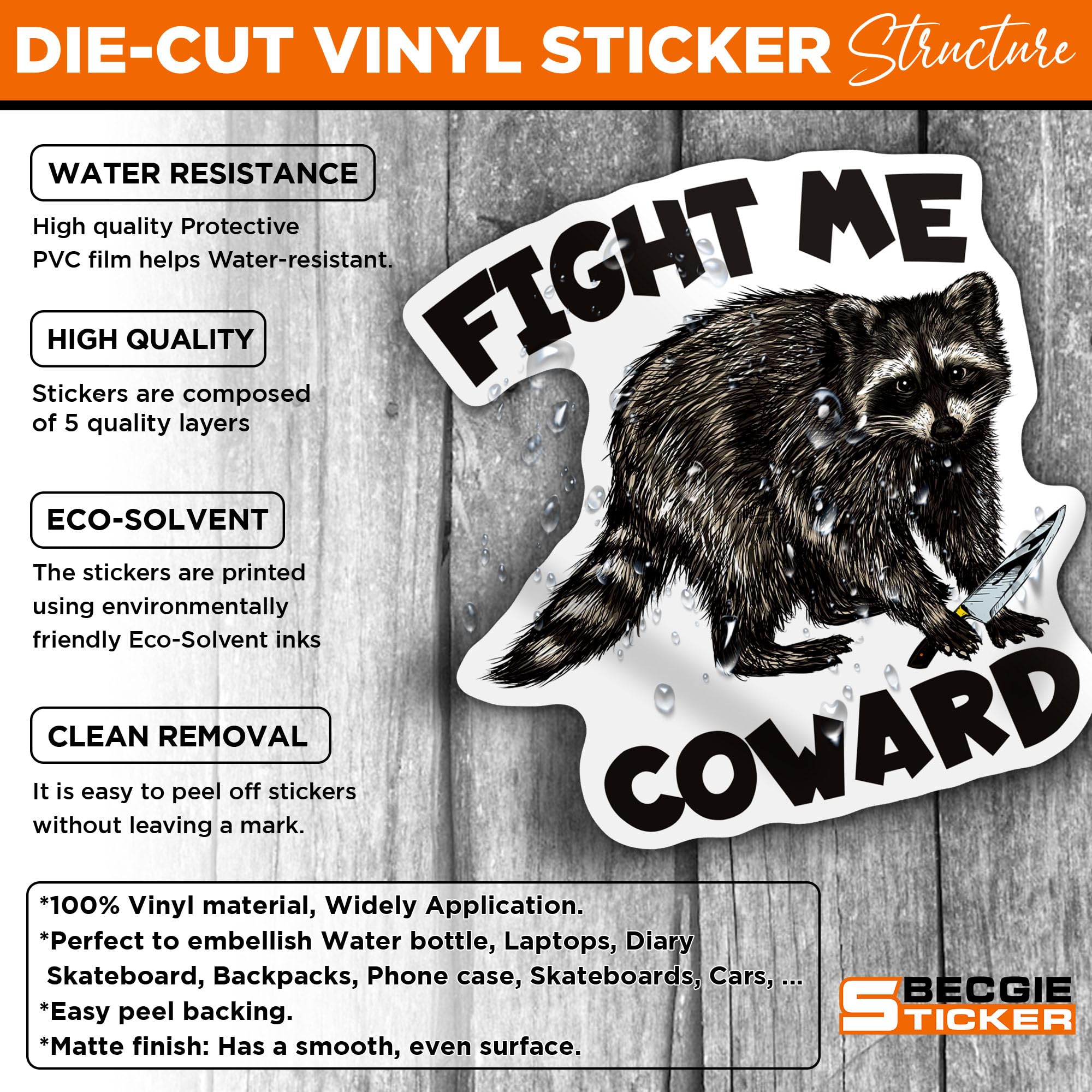 Fight Me Coward Raccoon Sticker Hard Hat Blue Collar Meme Funny Racoon with Knife Waterproof Vinyl Sticker for Laptop Water Bottle Phone Case Cars - Decor Decal Stuff Gift Idea for Her Him Adults Kid