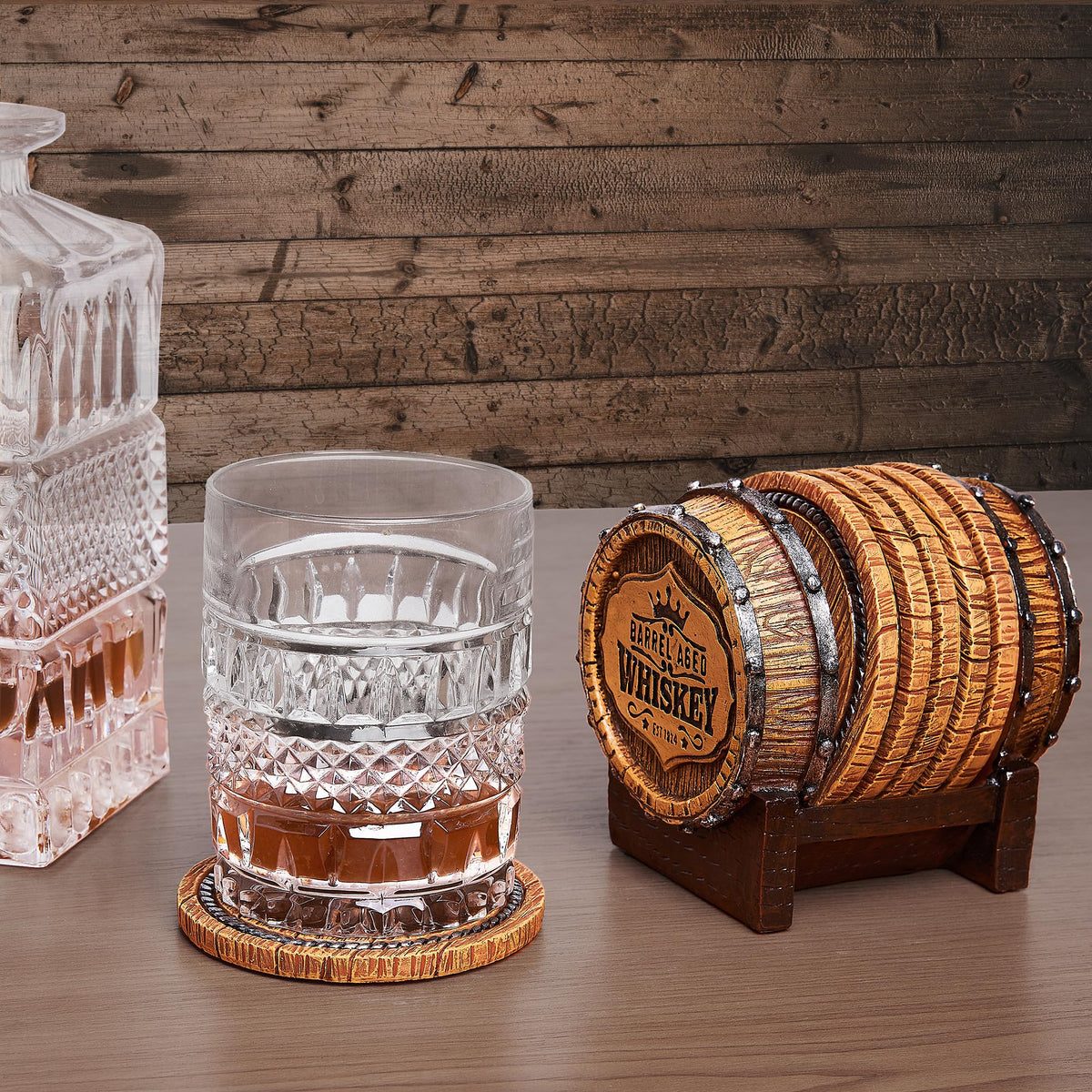 Whiskey Barrel Coasters Set of 6 - Cabin Obsession Official Imagery - 3