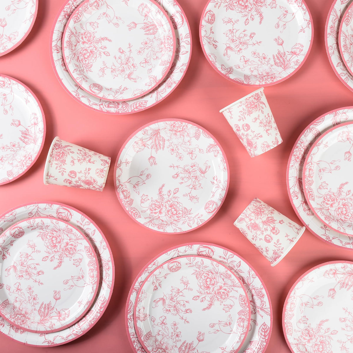 175Pcs Pink Floral Paper Plates and Napkins 25 Guests Pink - Elyxio Official Imagery - 5