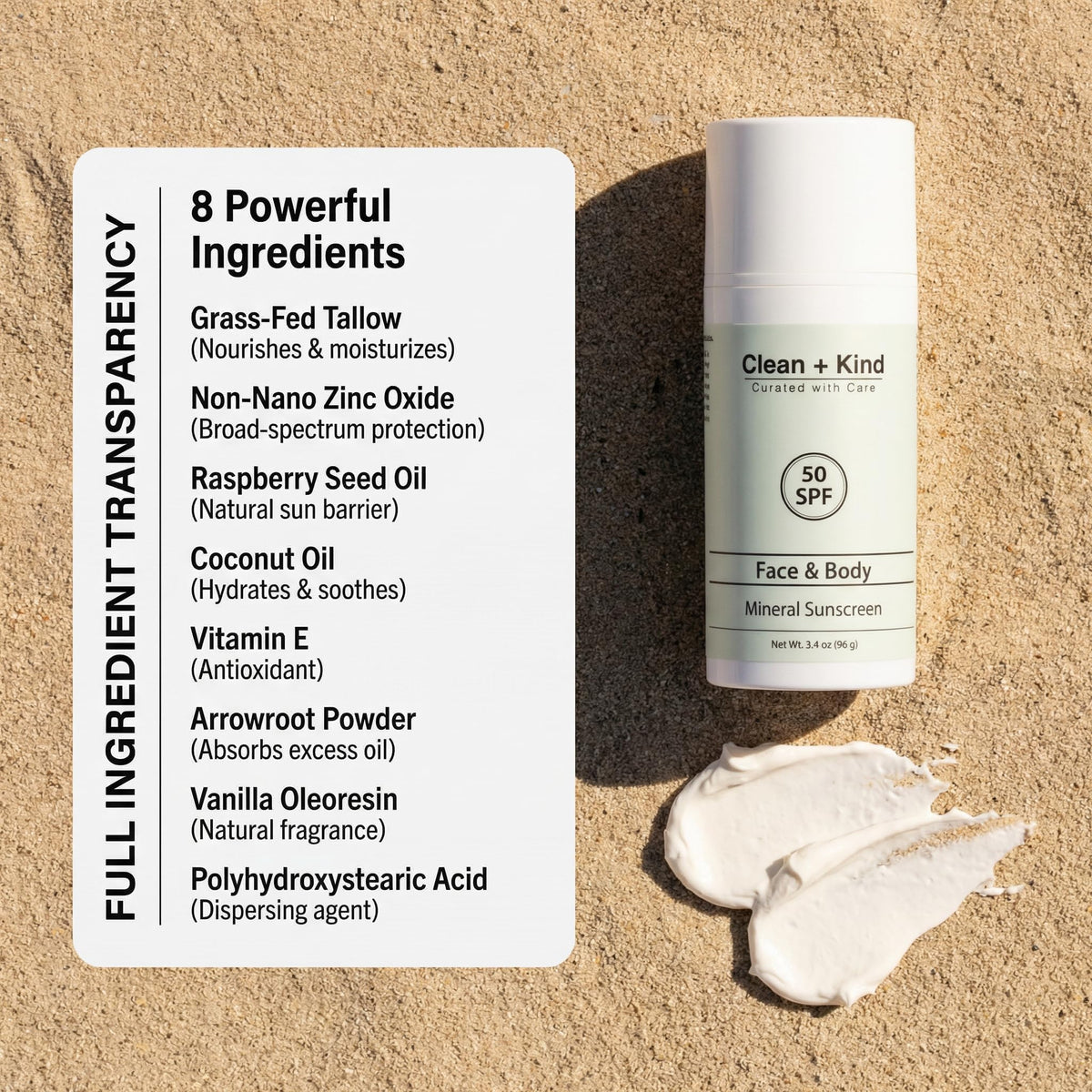 Organic Beef Tallow Sunscreen SPF 50 Zinc Oxide Vanilla - Clean + Kind Official Imagery - 8