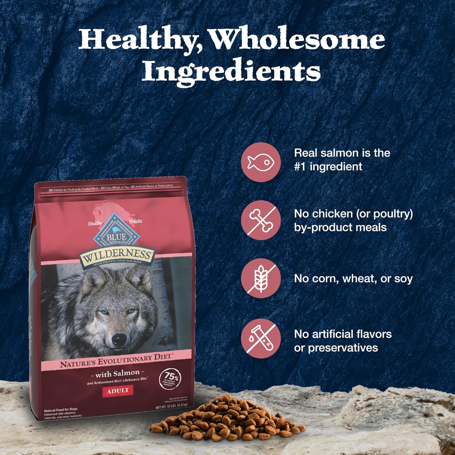 Blue Buffalo Wilderness salmon natural high-protein dry dog food bag for adult dogs, 4.5 lb.