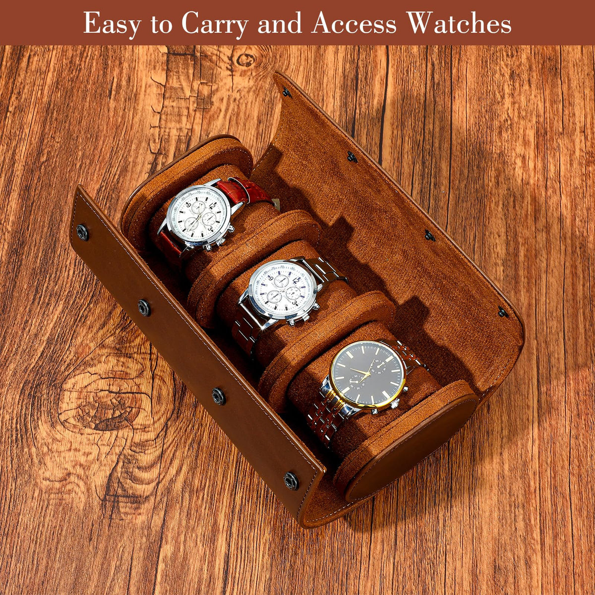 Leather Watch Travel Case for Men Women Watch Roll Case Hold - MBAIYO Official Imagery - 4