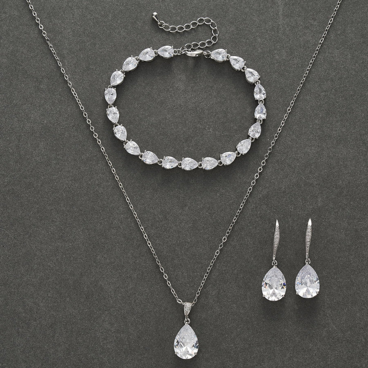 SWEETV Bridal Wedding Jewelry Set for Brides Teardrop - SWEETV Official Imagery - 7