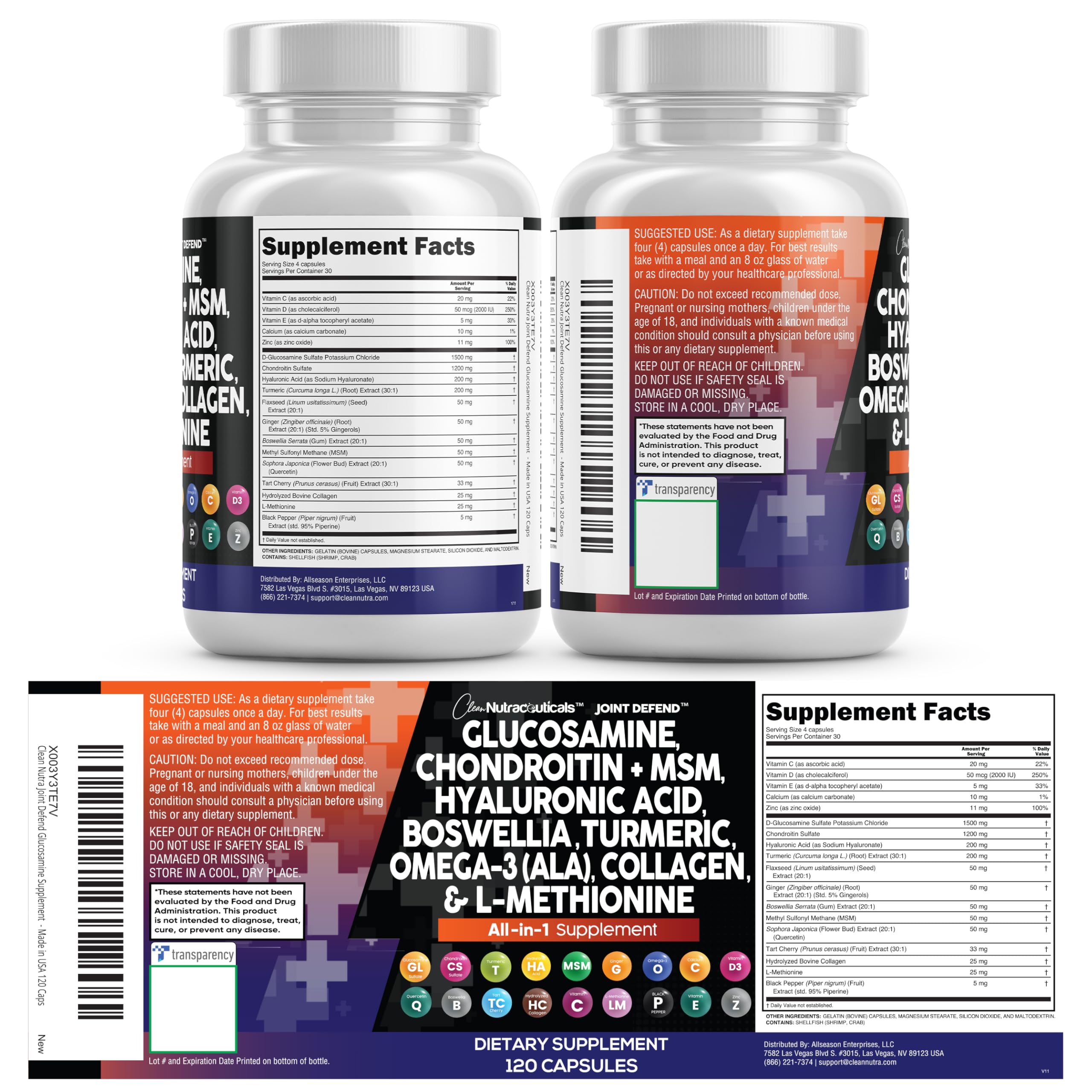 Clean Nutraceuticals Joint Defend bottle with 120 capsules, dietary supplement for joint health and mobility.