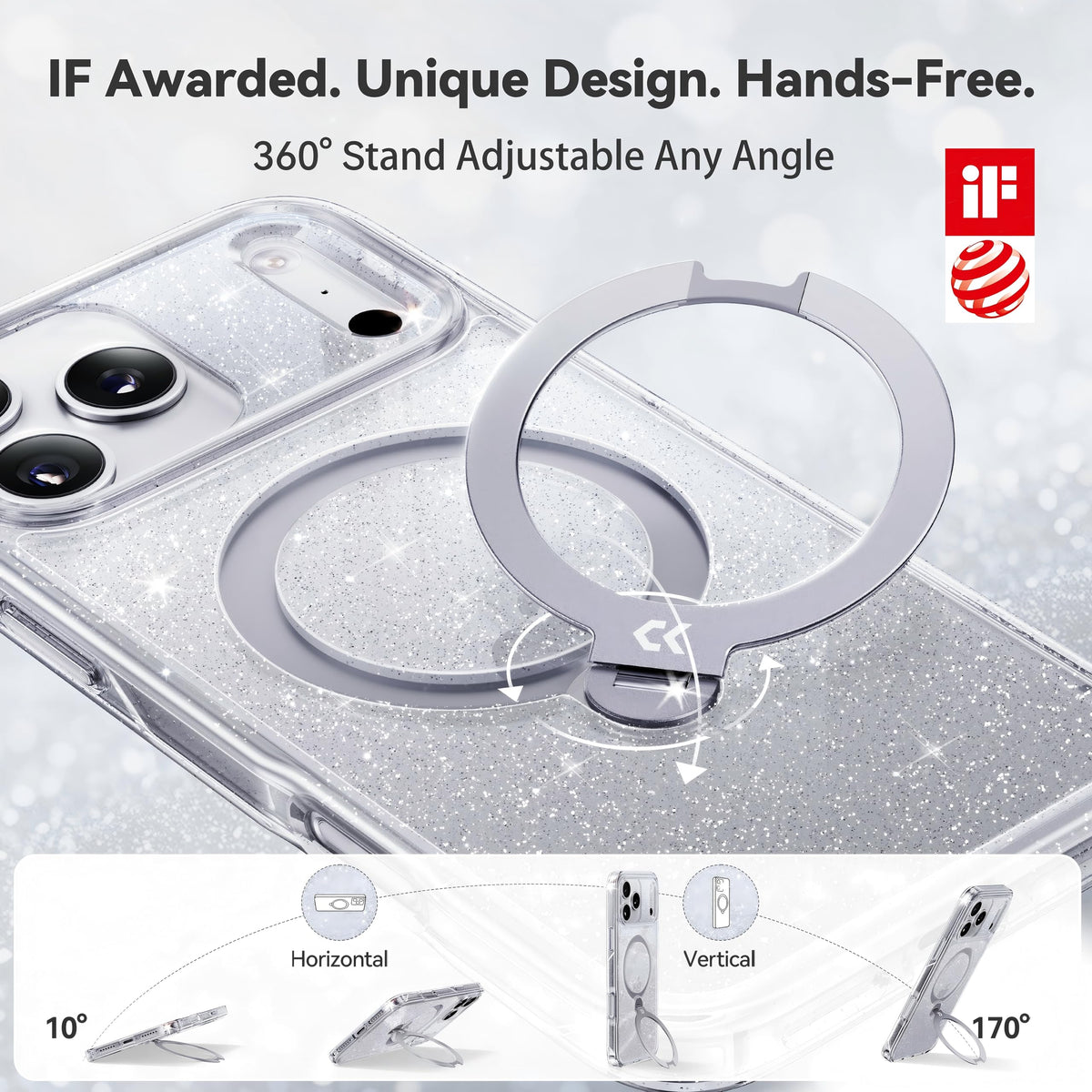 CASEKOO Clear Pearl Sparkle 360 Spin Magnetic Stand for - CASEKOO Official Imagery - 4
