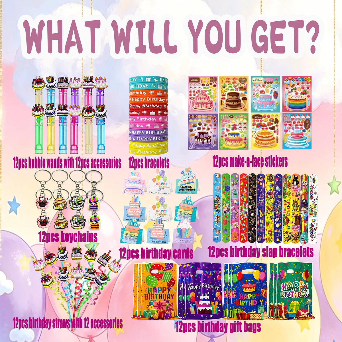 220PCS Birthday Party Favors with Gift Bags Wands Straws - Fybnqlira Official Imagery - 4