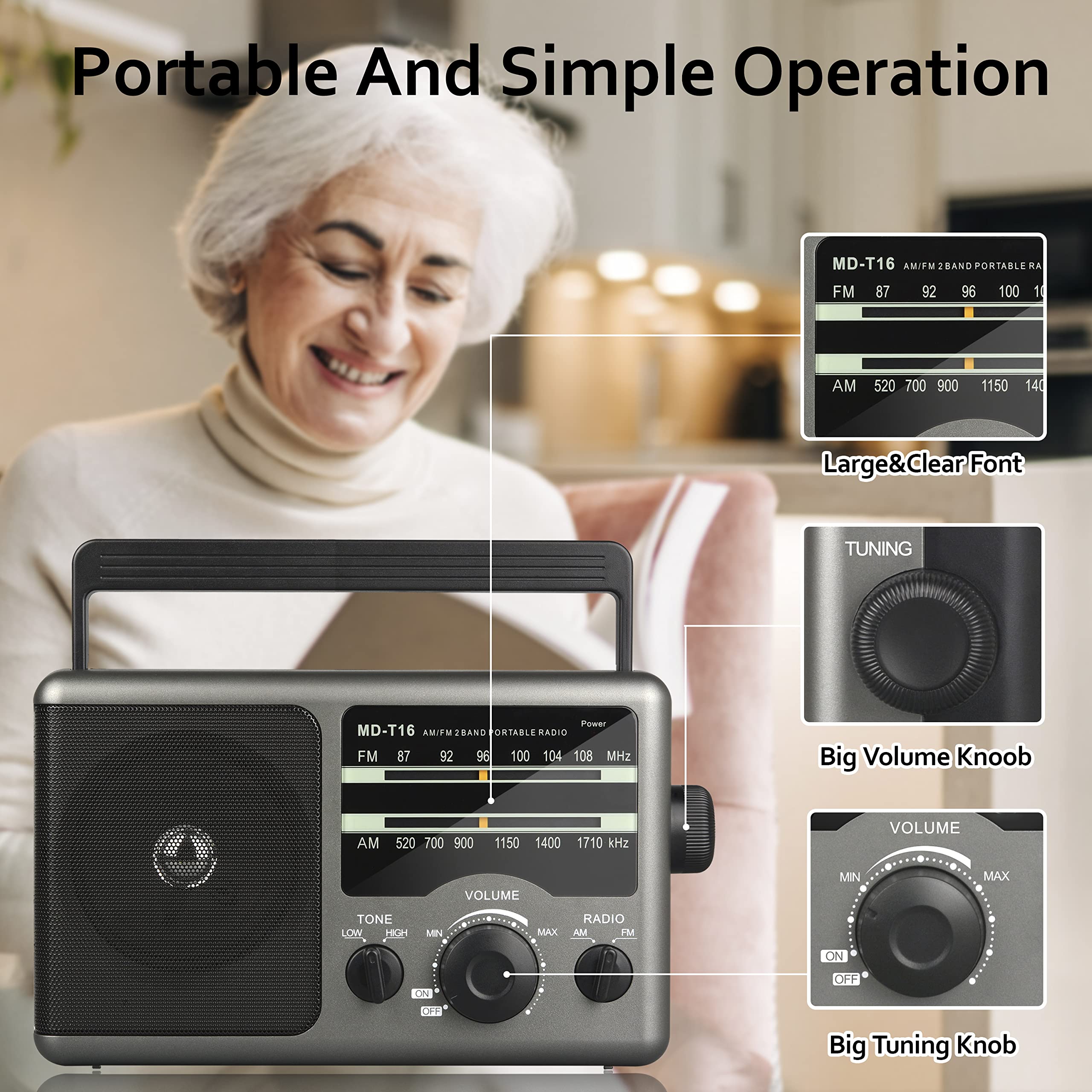 Jazmm AM FM Portable Radio Battery or AC Powered