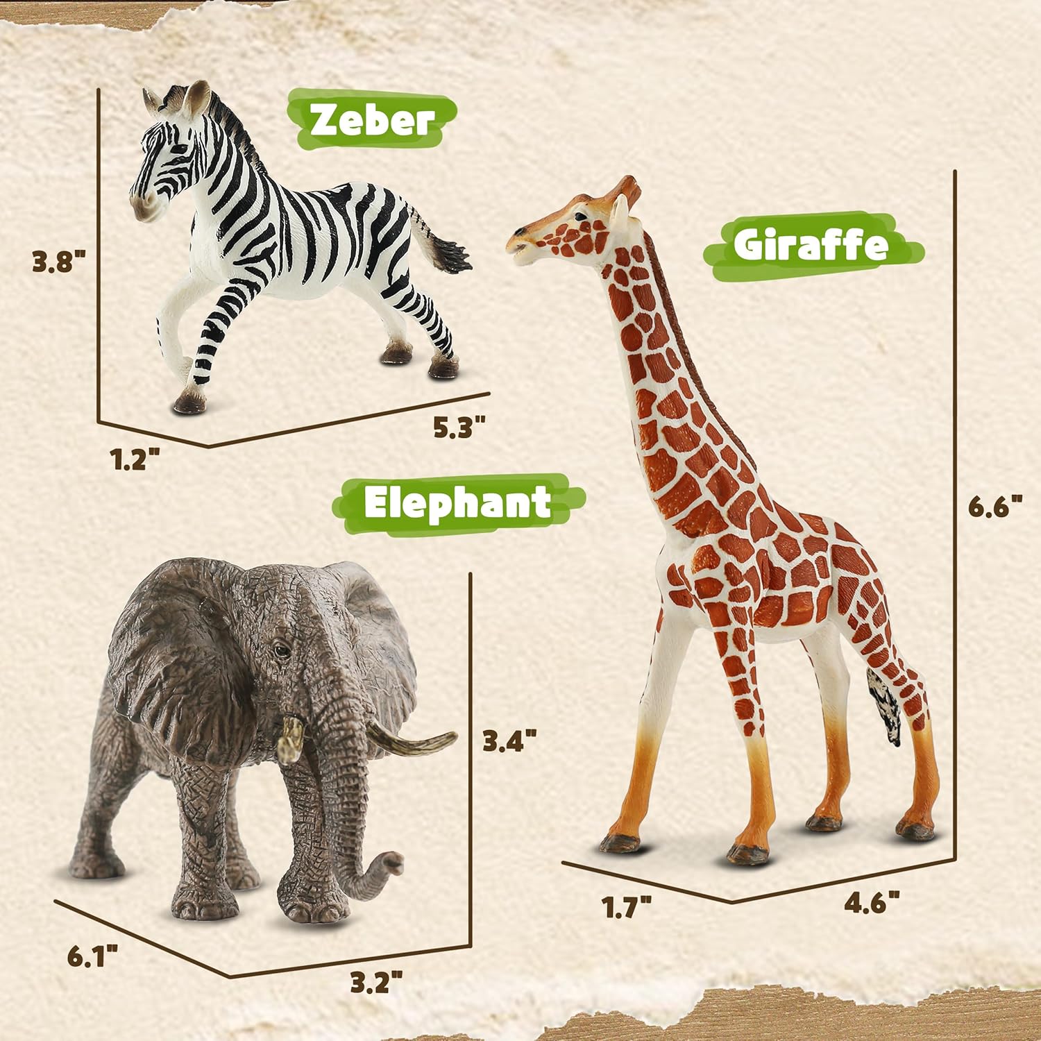 Set of six Zippytots safari animal figures for kids, featuring realistic plastic jungle animals like lions, elephants, and zebras.