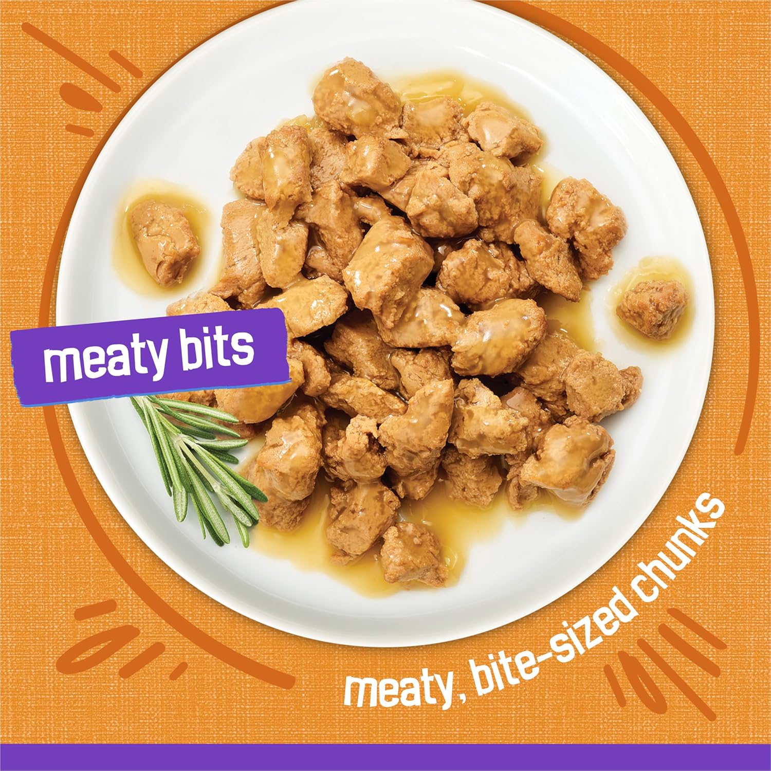 Cans of Purina Friskies Meaty Bits Chicken Dinner in Gravy wet cat food, 13.5 oz, pack of 12, featuring chicken pieces in gravy