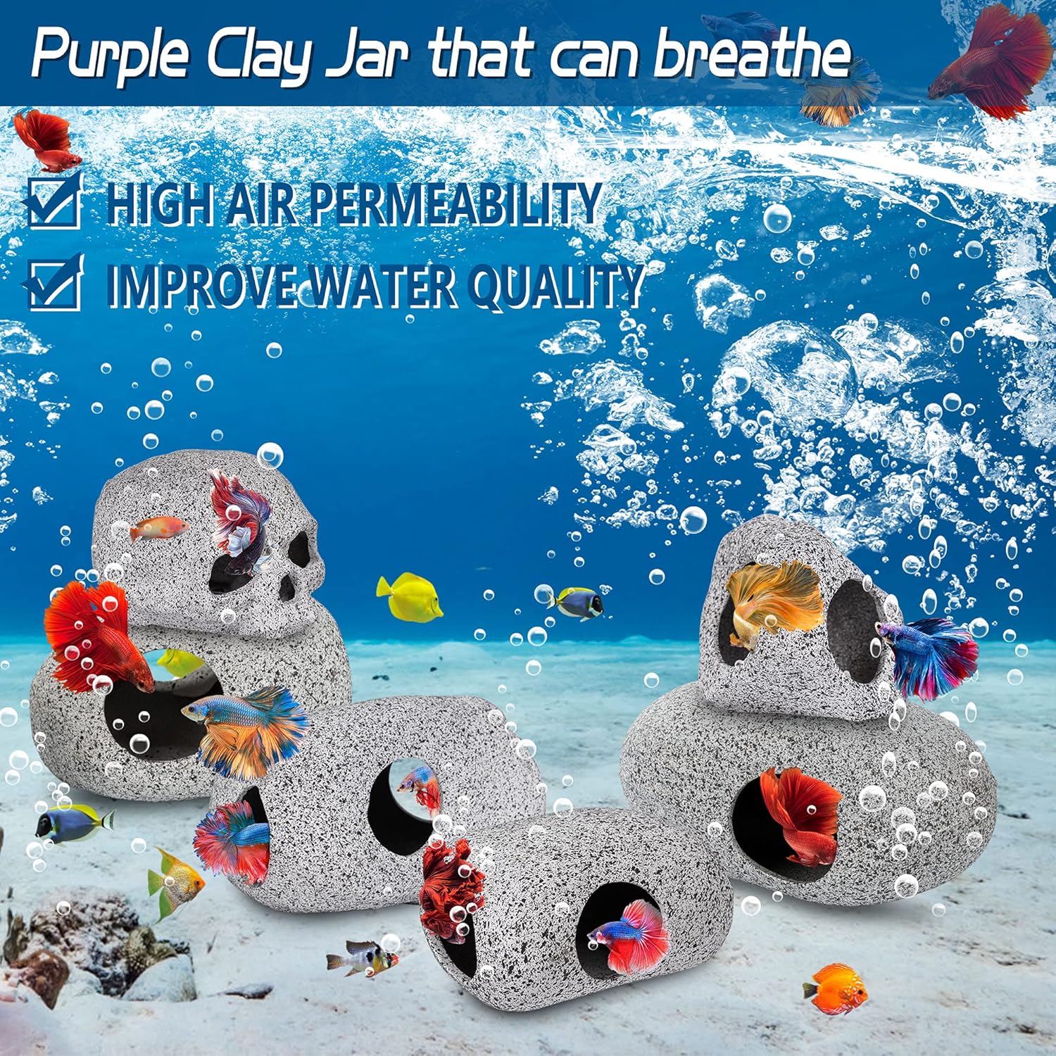 Ameliade aquarium cave and rock decor for fish tanks and shrimp, natural stone-style accessories for fish tank decoration