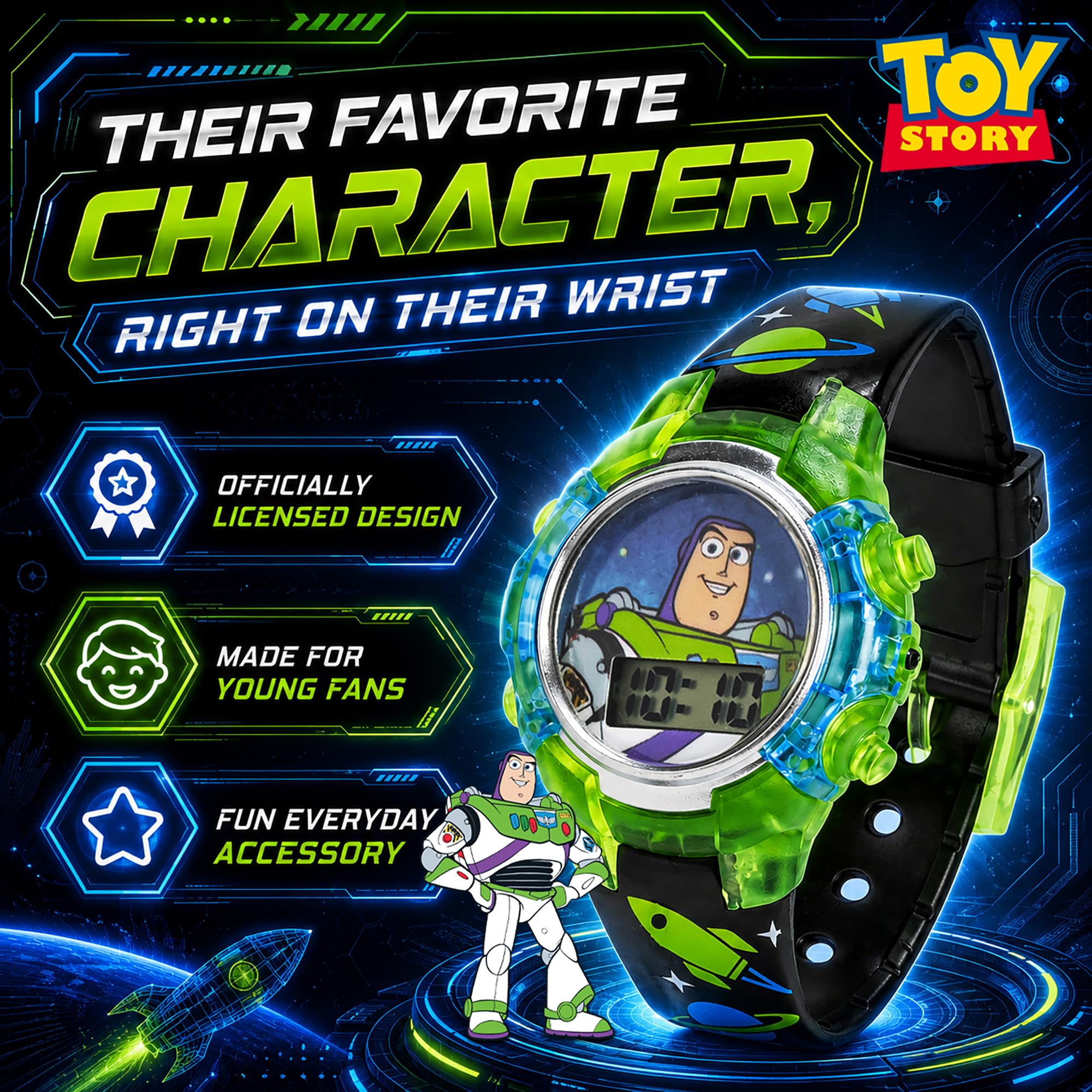Accutime Disney Pixar Toy Story 4 Buzz Lightyear Kids Flashing LCD Wat - View 2