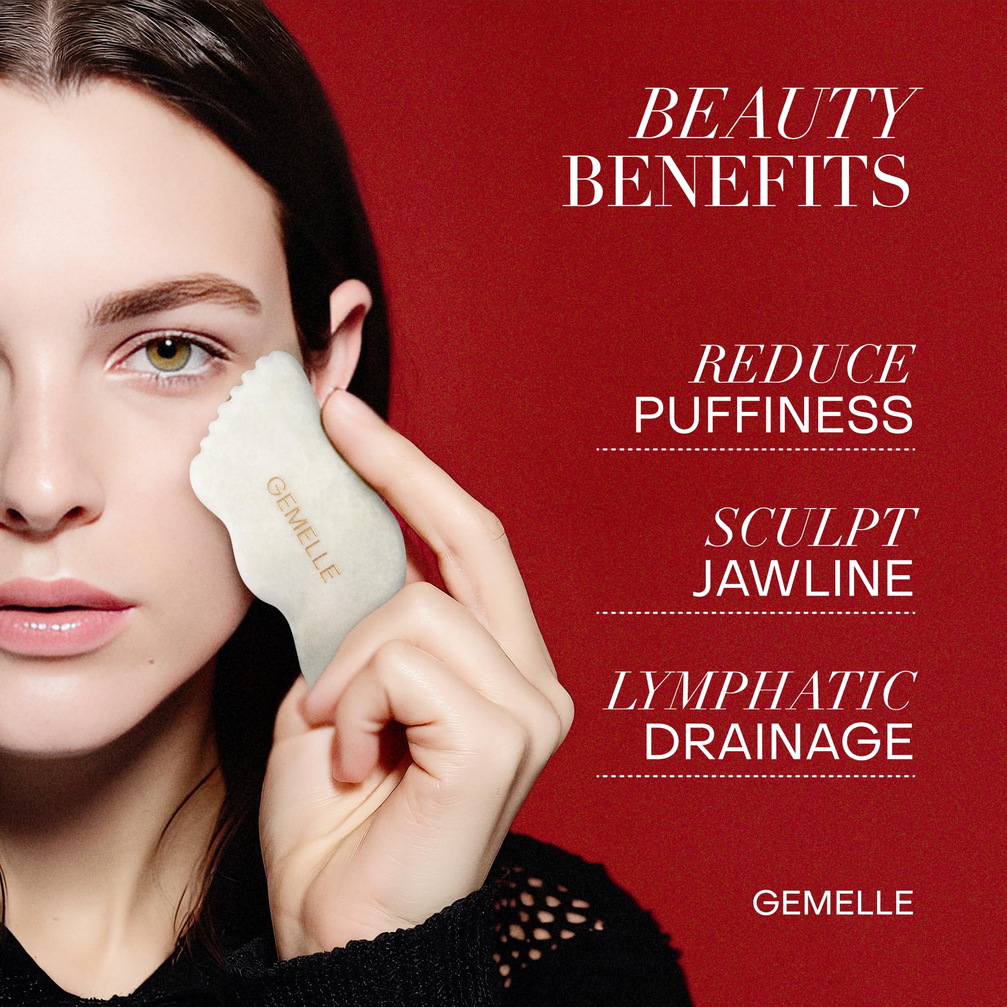Lymphatic Gua Sha Face Oil with Jade Gua Sha Stone Set - GEMELLE