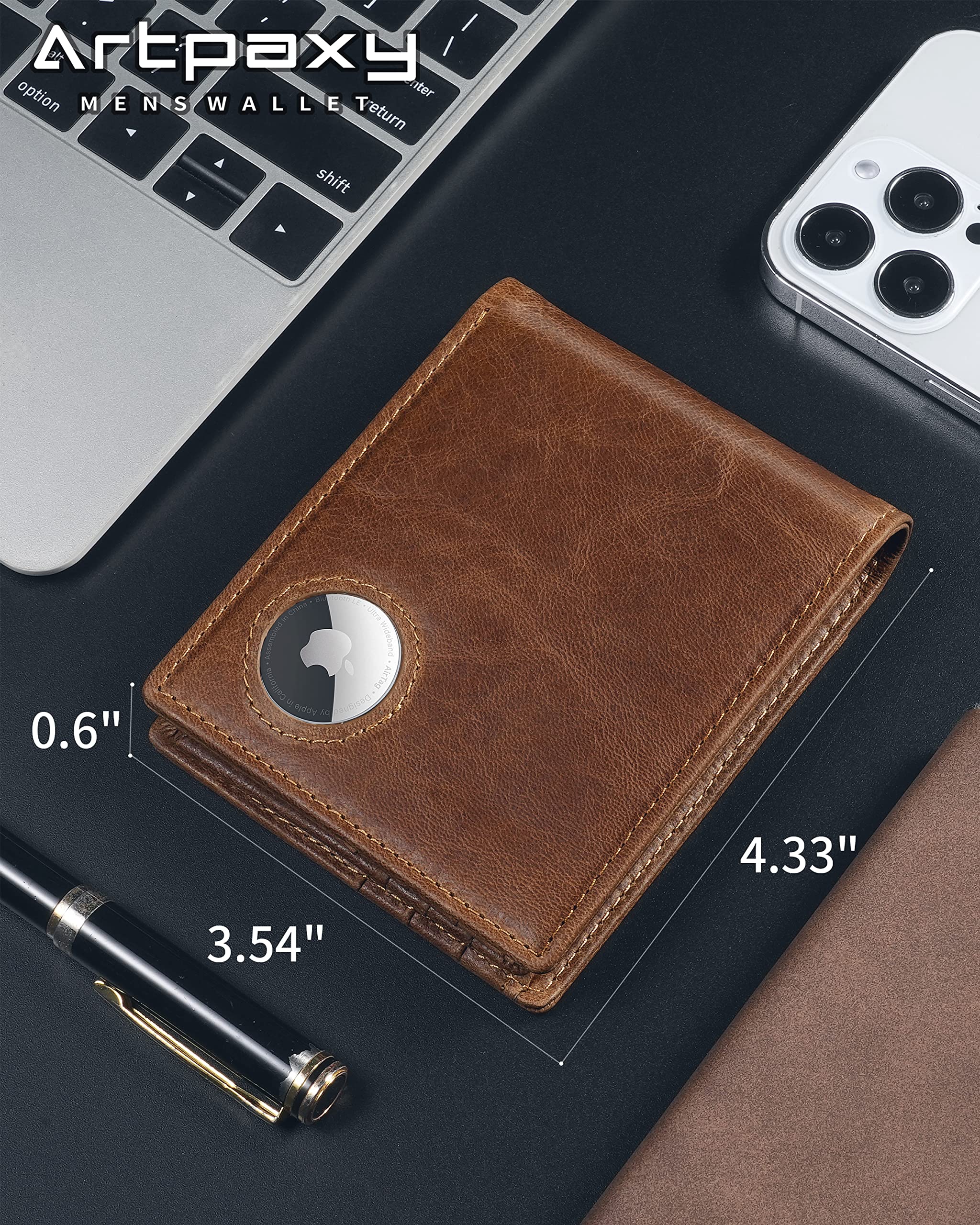 Artpaxy Men's Leather AirTag Wallet – RFID Blocking