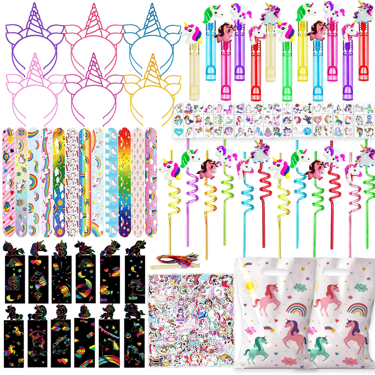 256PCS Unicorn Party Favors Set with Gift Bags Wands Straws - Fybnqlira Official Imagery - 2