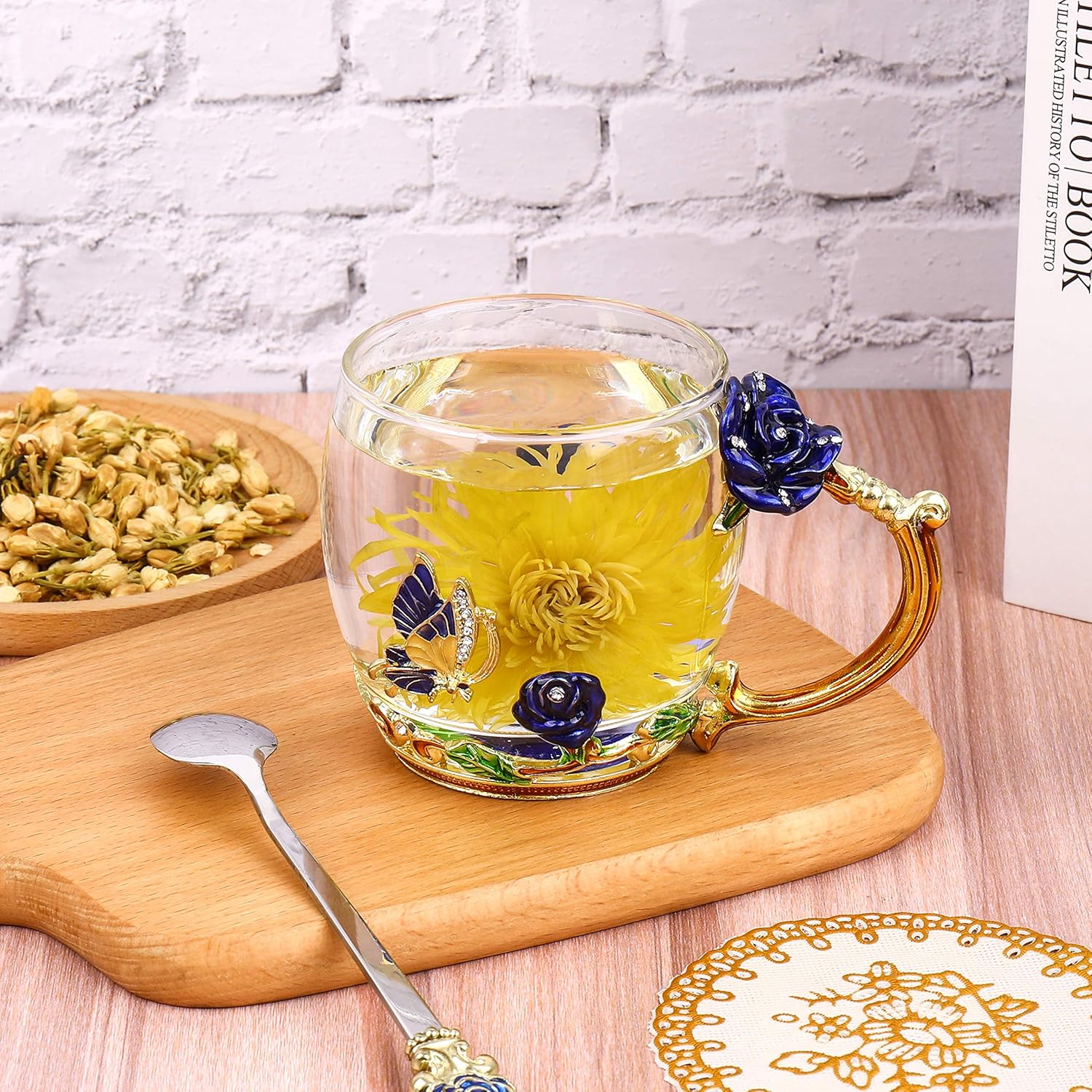 OnePeng glass coffee mug with Valentine's Day message for women, perfect gift for moms and loved ones, featuring colorful enamel design.