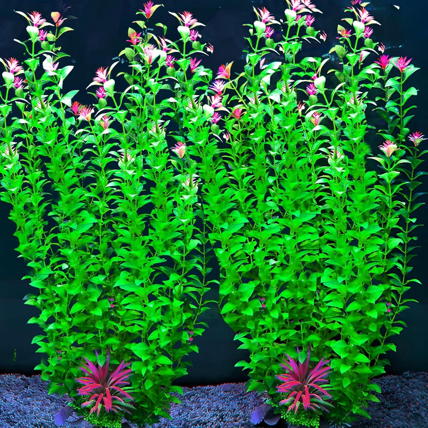 Two large artificial aquarium decor plants, 21 inches tall, made of plastic for fish tanks, by BOLYEE.