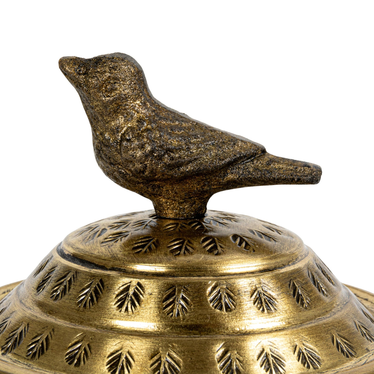 Round Hammered Metal Container with Bird Finial Brass Finish - Premium Selection Official Imagery - 6