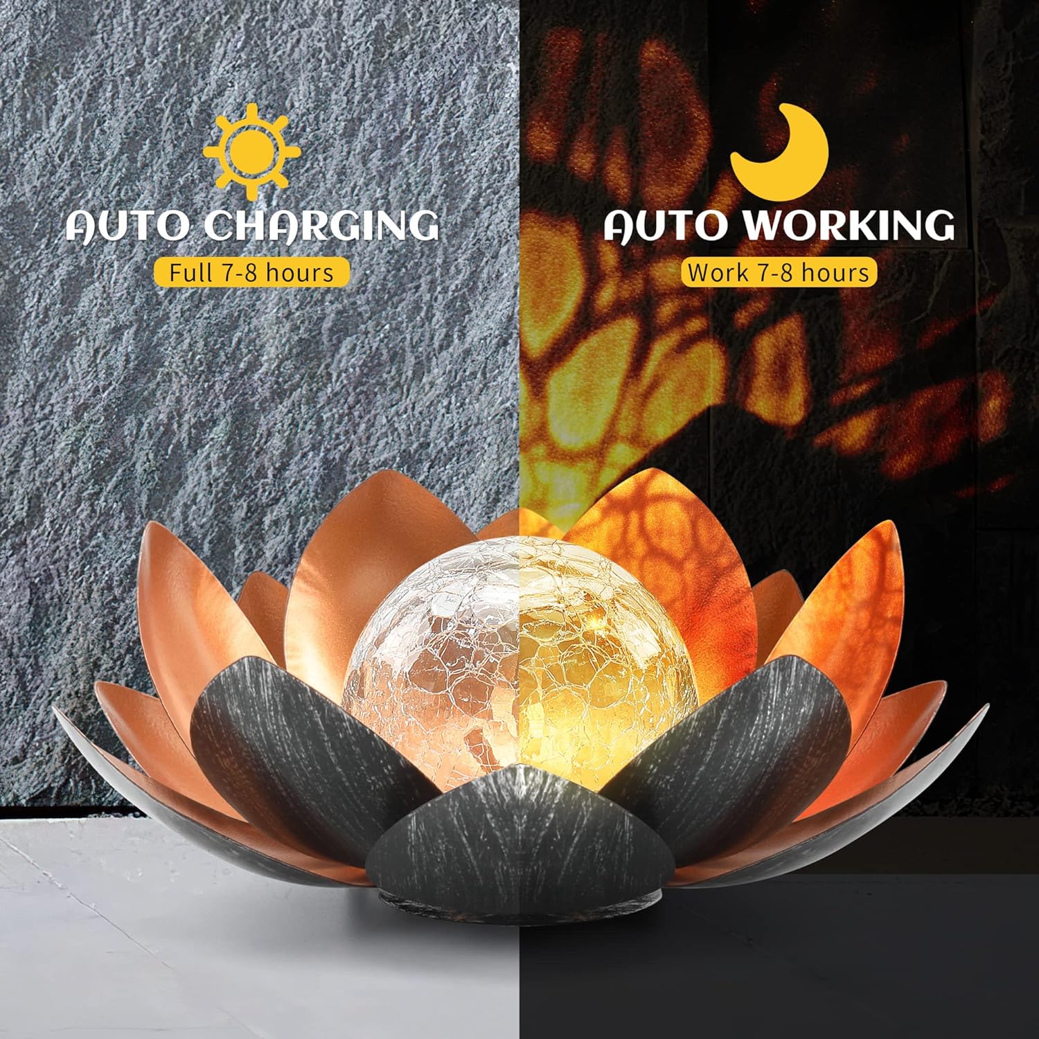 QZHP outdoor solar garden lights with crackle glass globe, waterproof decorative outdoor lighting for garden and yard.