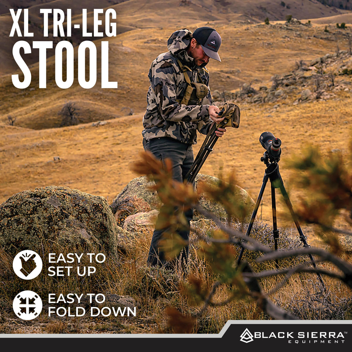 Black Sierra Folding Hunting Stool Lightweight Portable Seat - Black Sierra Equipment Official Imagery - 4