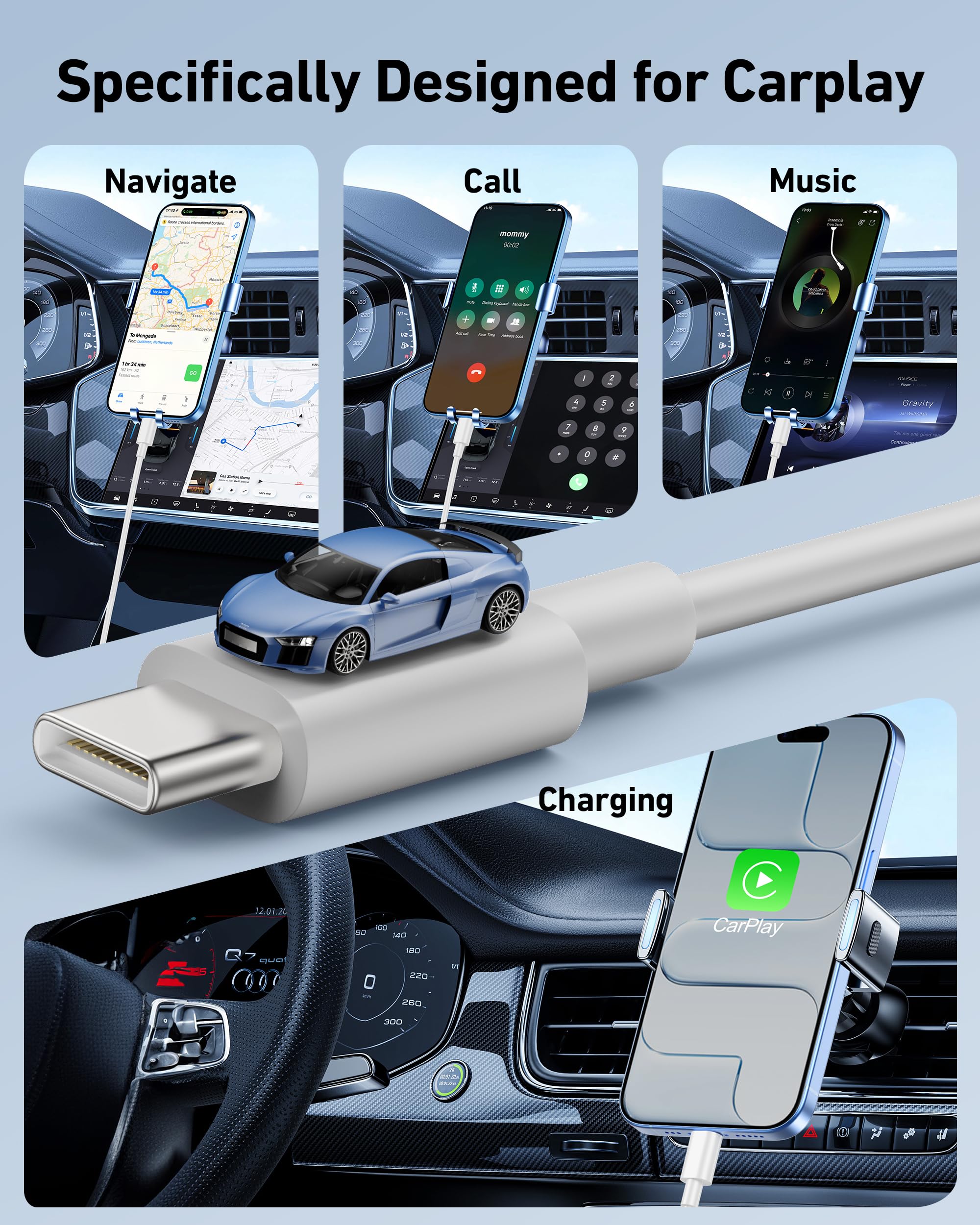 LUOSIKE Car Carplay Cable for iPhone 17 - 17 Pro Air 17e 15 Pro Max Charger Cord - LUOSIKE Official Product View 4