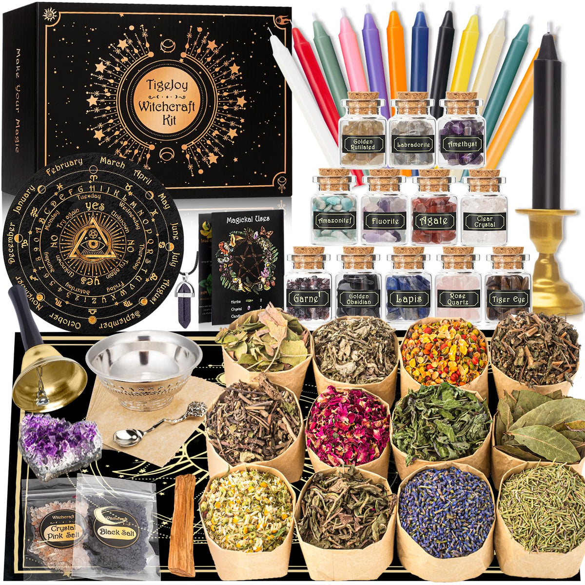 TigeJoy Witchcraft Supplies Witch Stuff Spell Kit 60PCS - TigeJoy Official Imagery - 1
